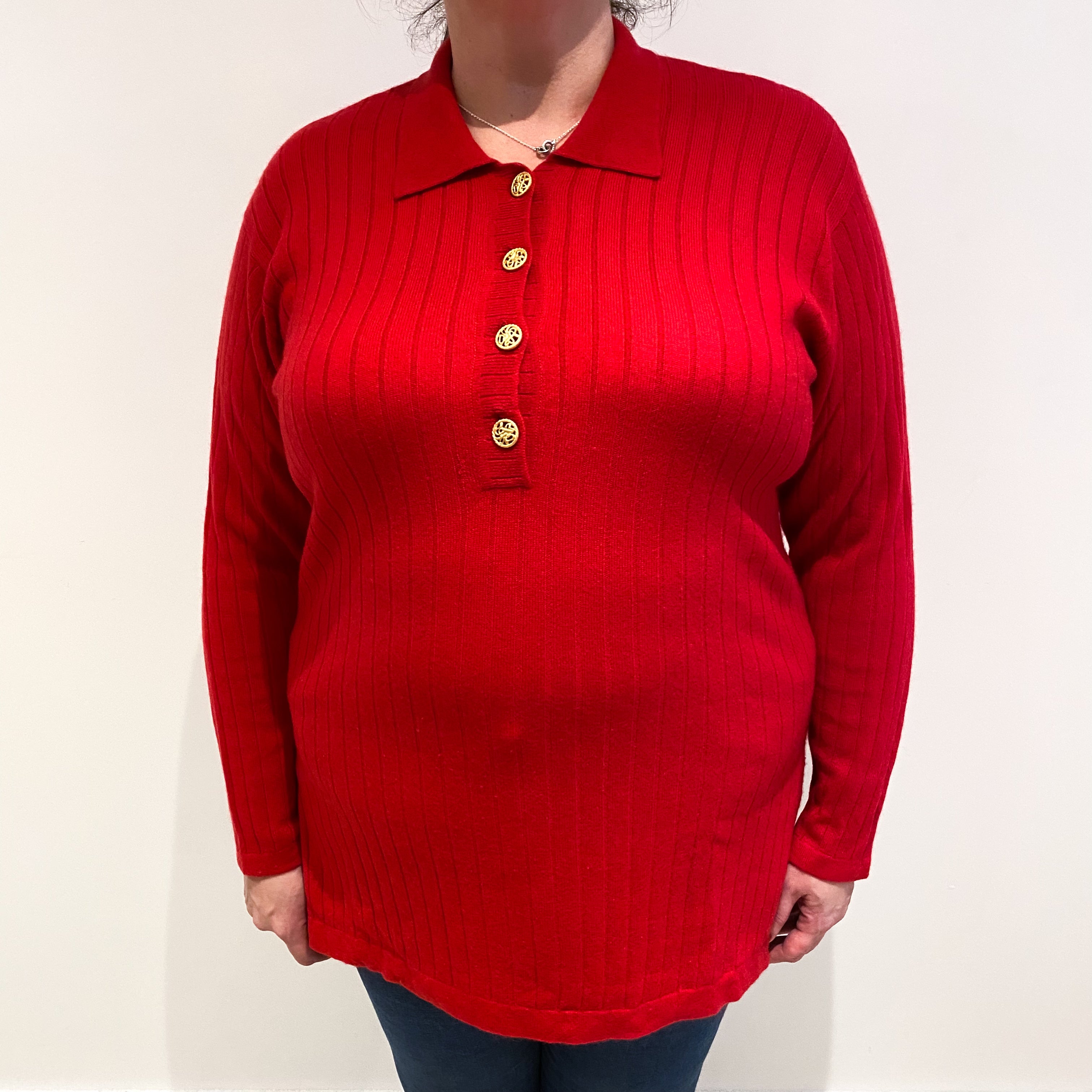 Vintage Scarlet Red Cashmere V Neck Jumper Extra Large