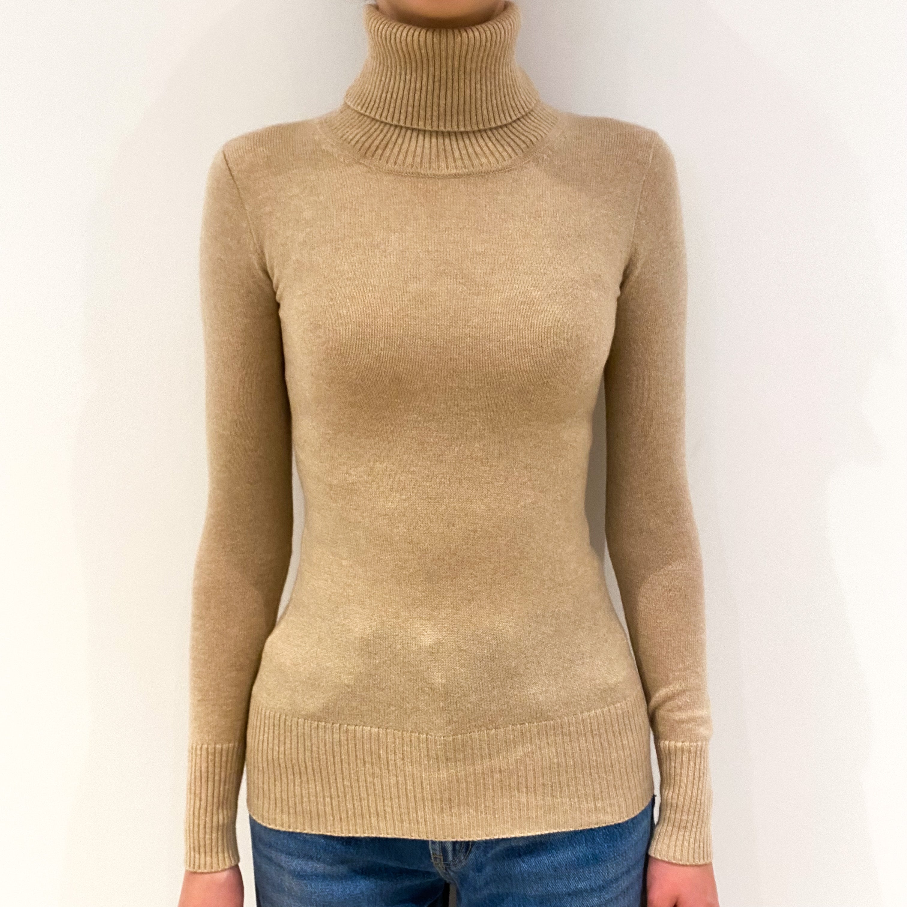 Beige Cashmere Polo Neck Jumper Extra Extra Small