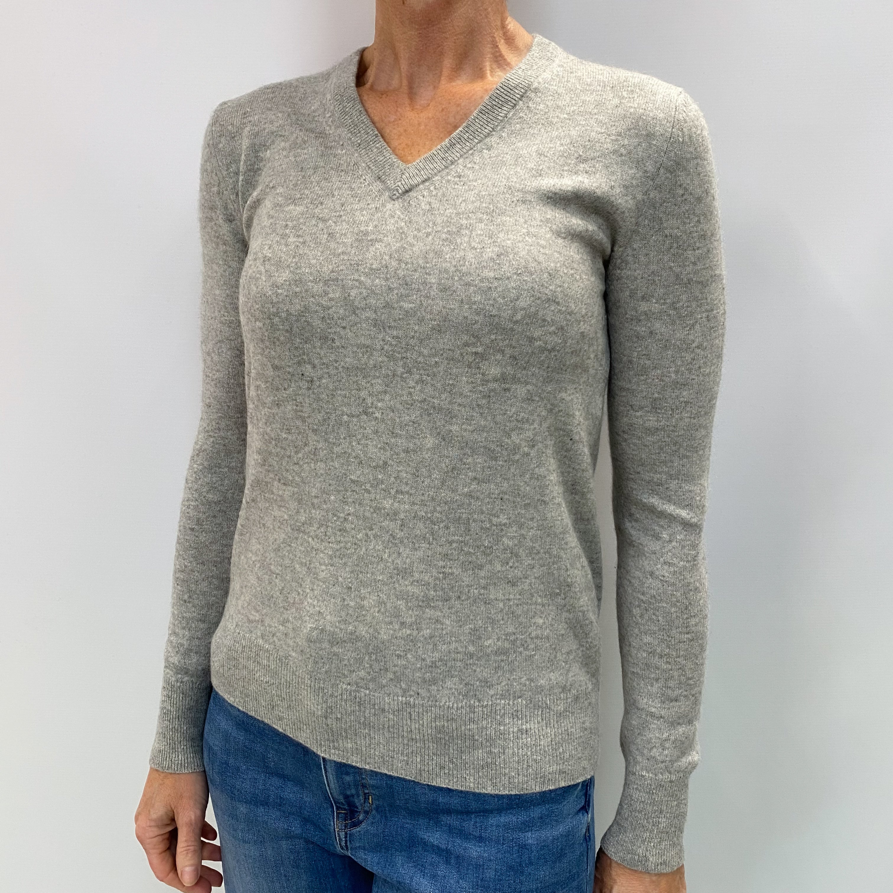 Smoke Grey Cashmere V Neck Jumper Small