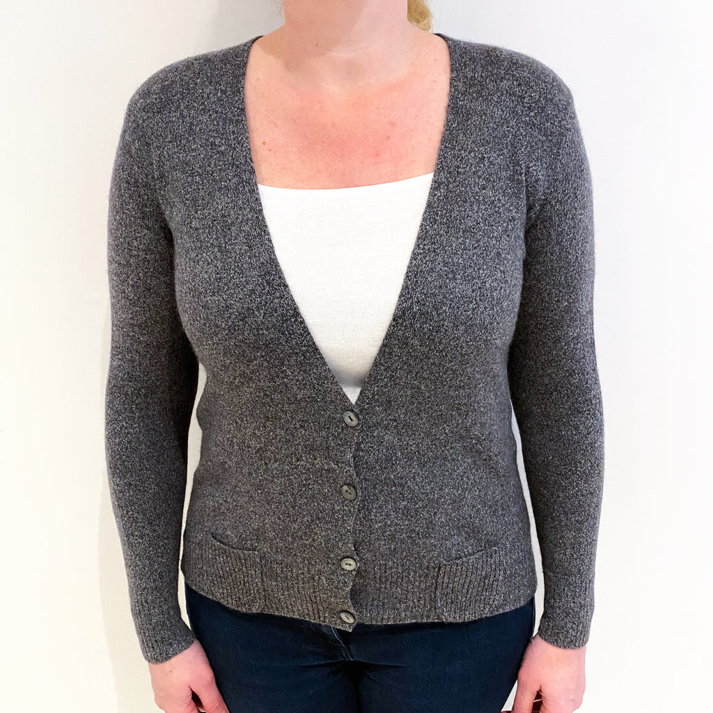 Grey Marl Cashmere V Neck Cardigan Large