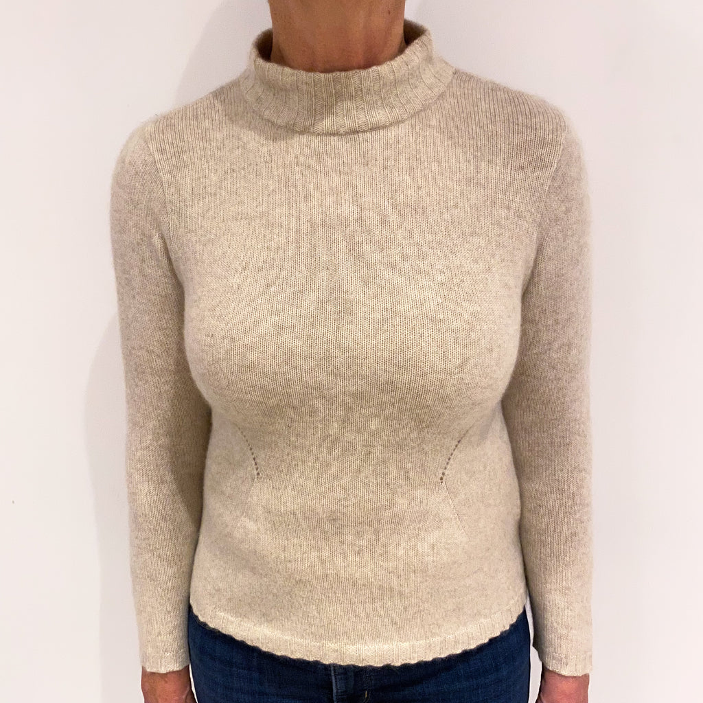 Oatmeal Beige Cashmere Turtle Neck Jumper Medium