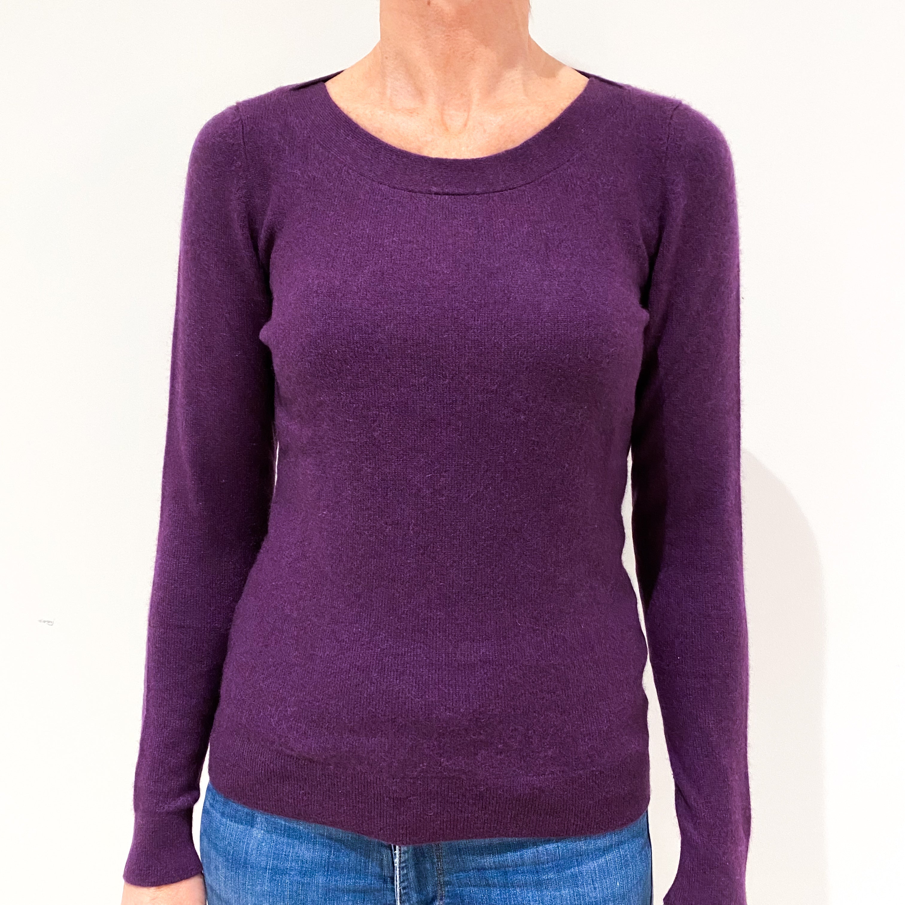 Plum Purple Cashmere Crew Neck Jumper Small