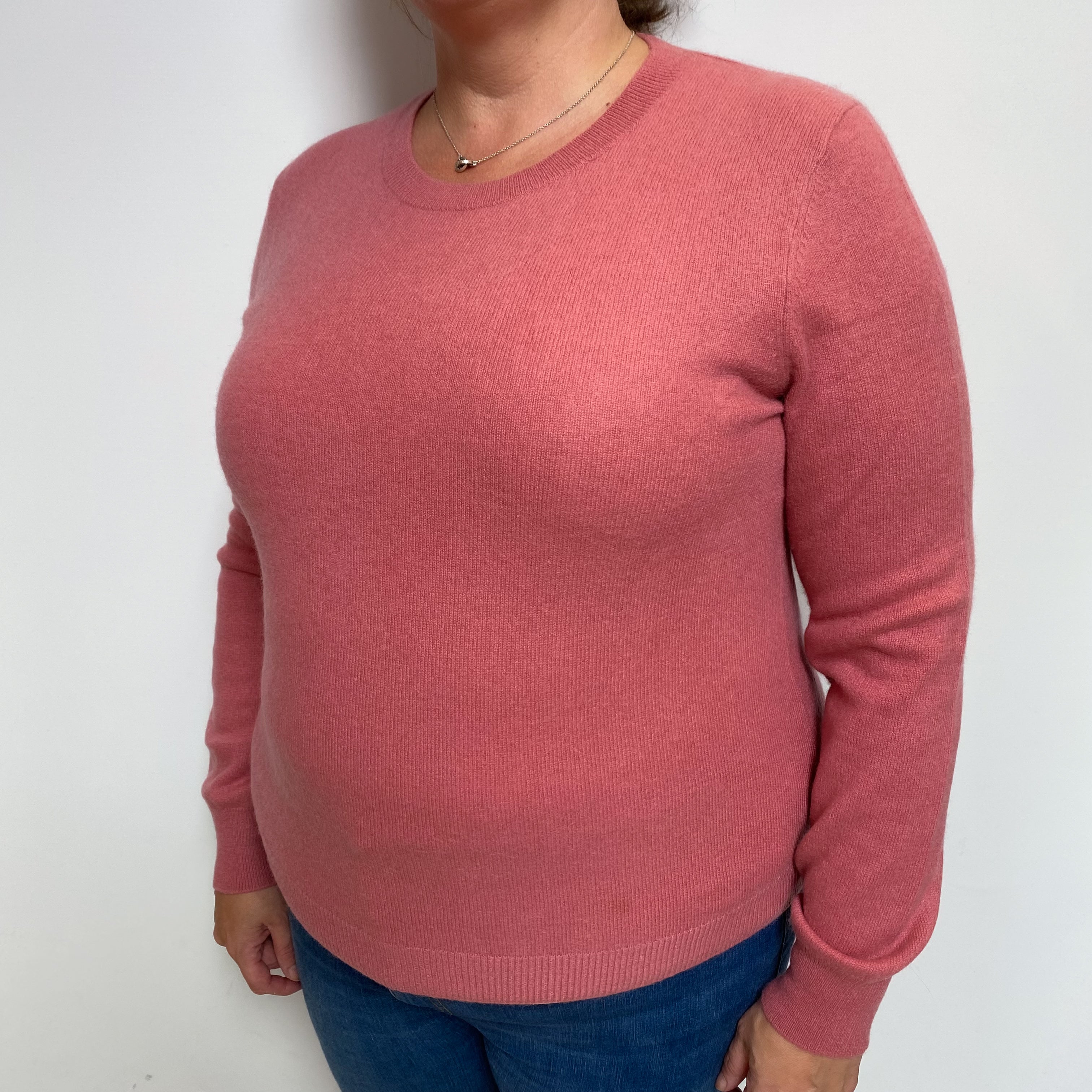 Deep Blush Pink Cashmere Crew Neck Jumper Extra Large