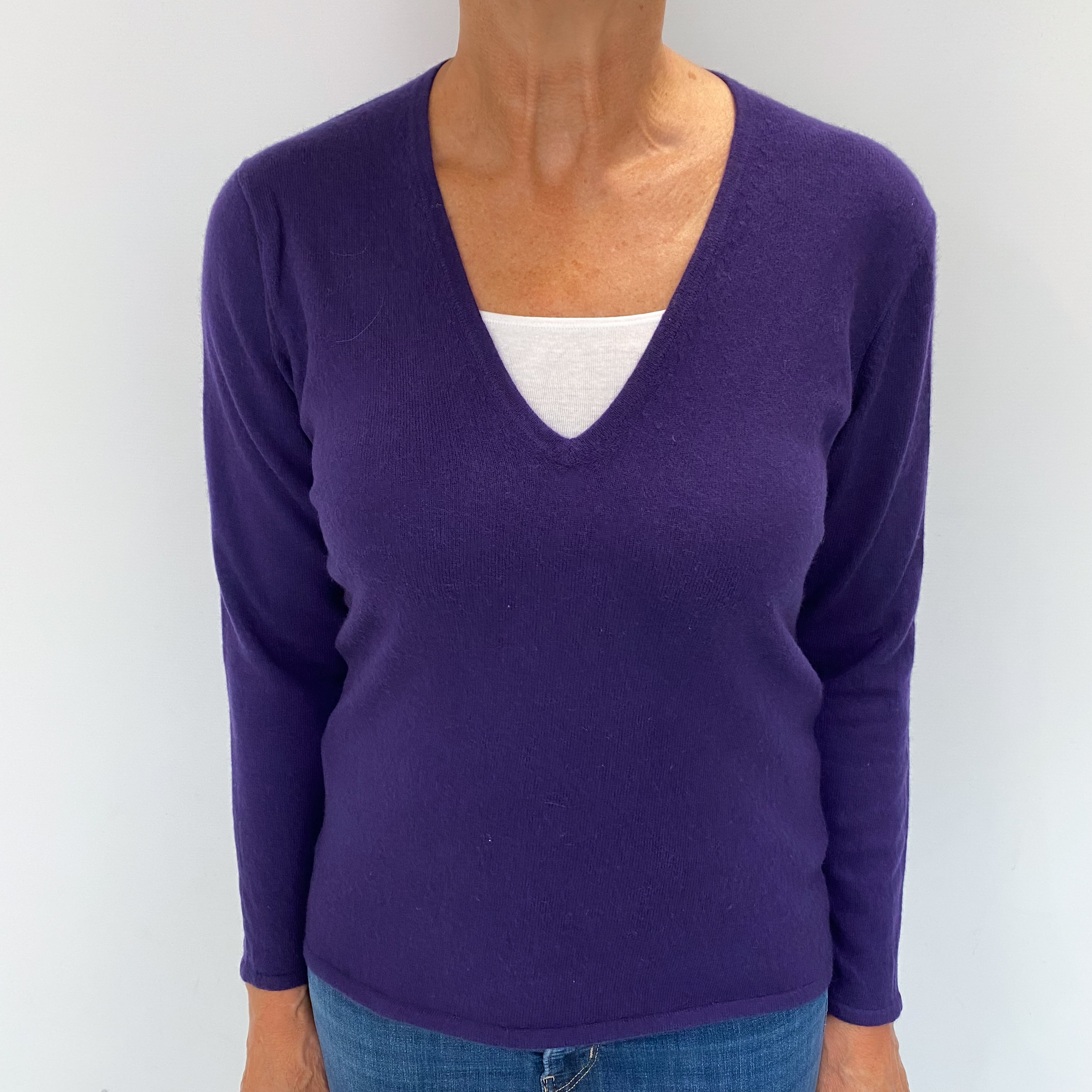 Grape Purple Cashmere V Neck Jumper Medium