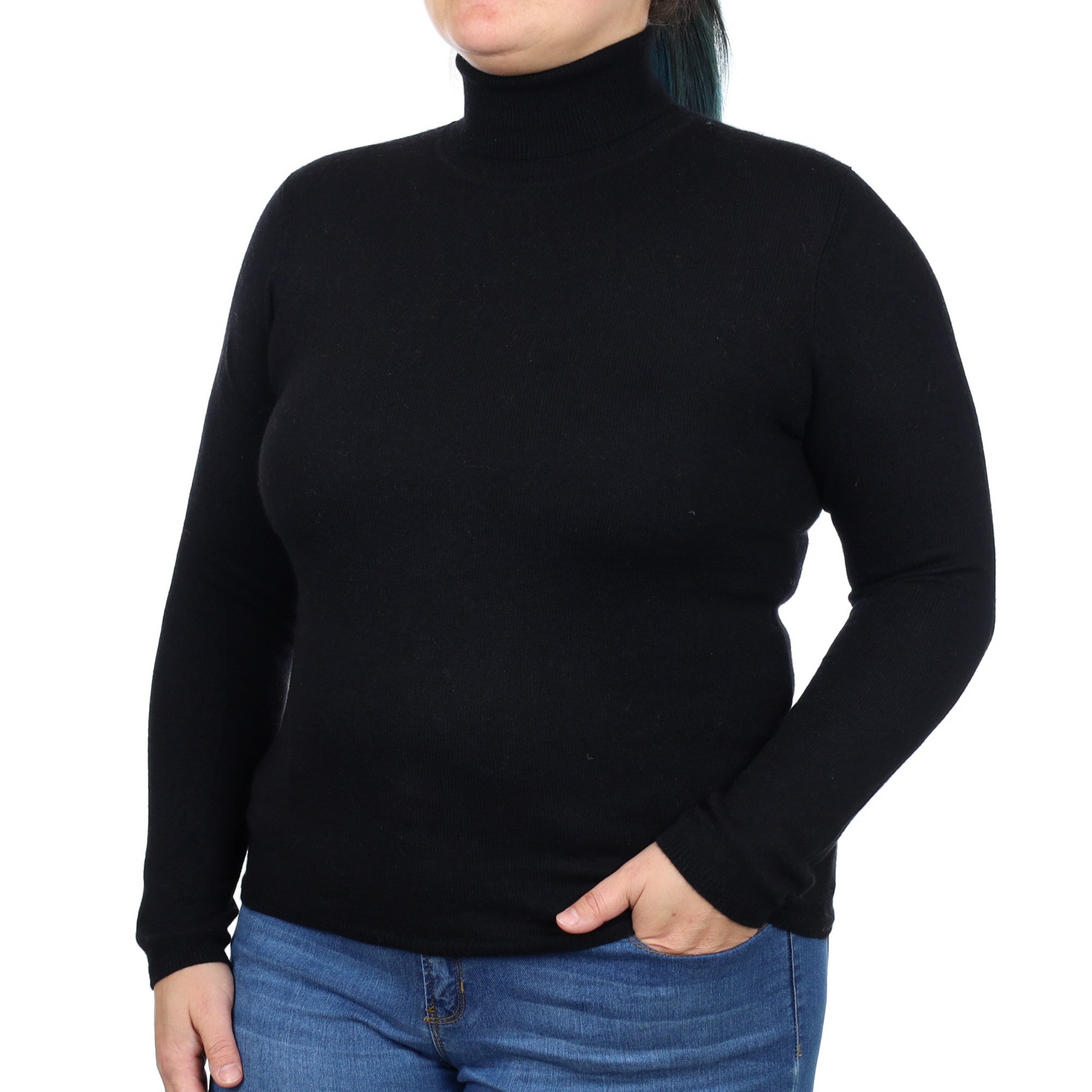 Black Cashmere Polo Neck Jumper Large