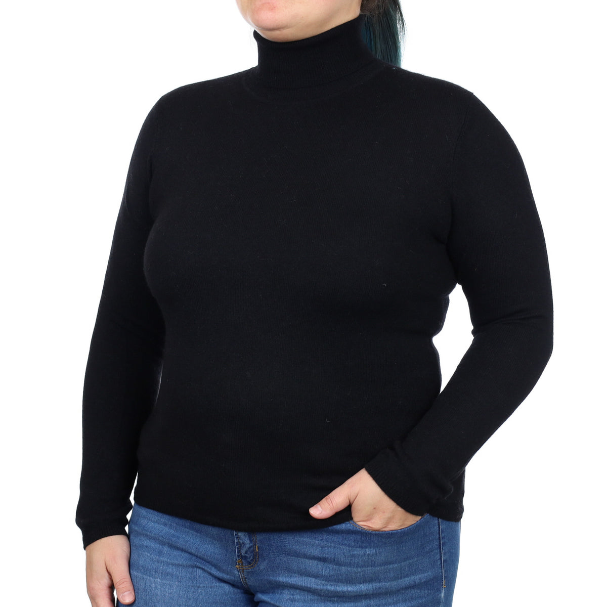 Black Cashmere Polo Neck Jumper Large