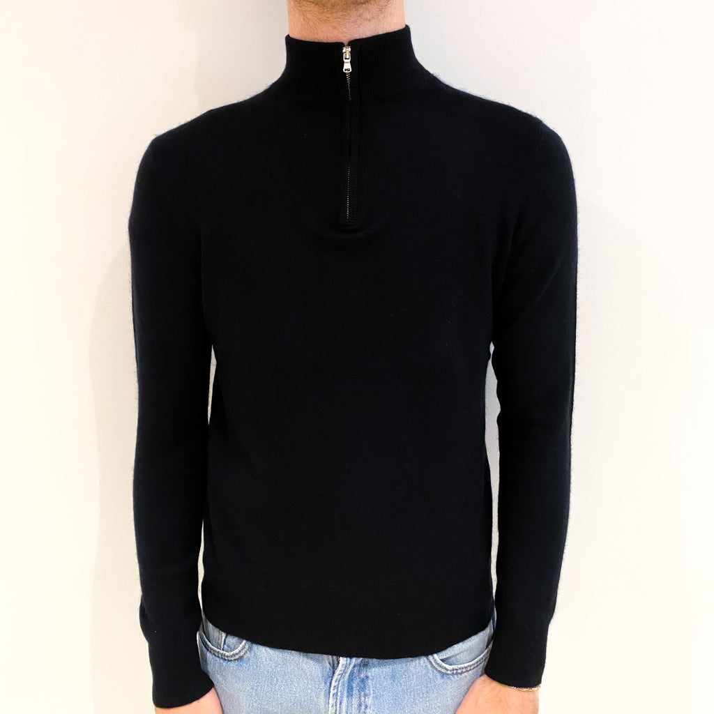 Men's Black Cashmere 1/4 Zip Jumper Medium