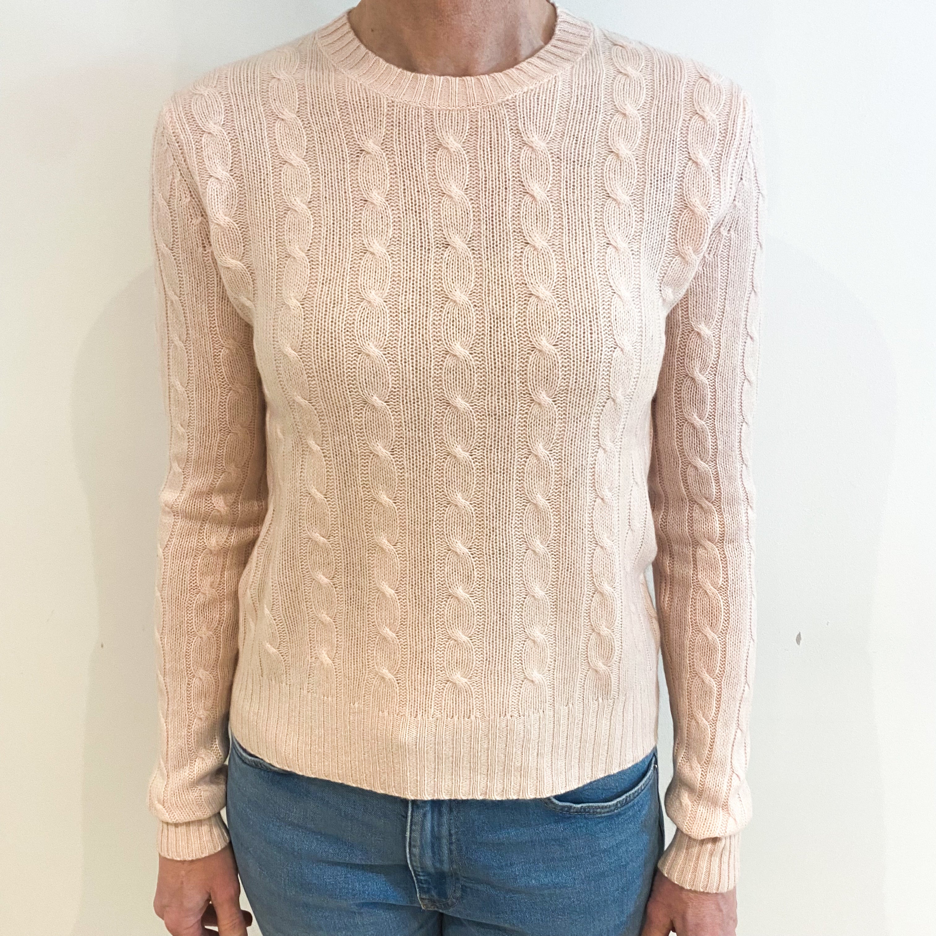 Baby Pink Cashmere Crew Neck Jumper Small