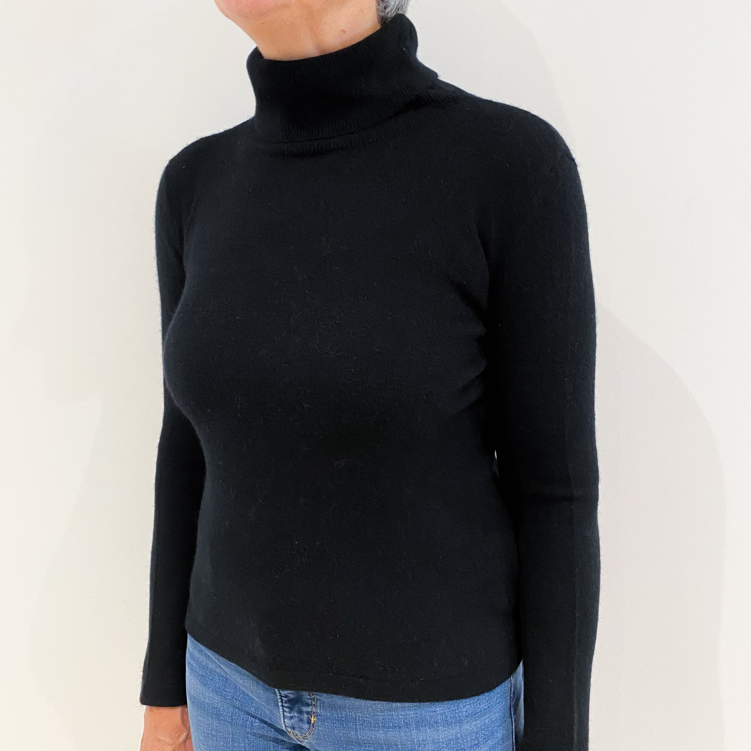 Black Cashmere Polo Neck Jumper Medium