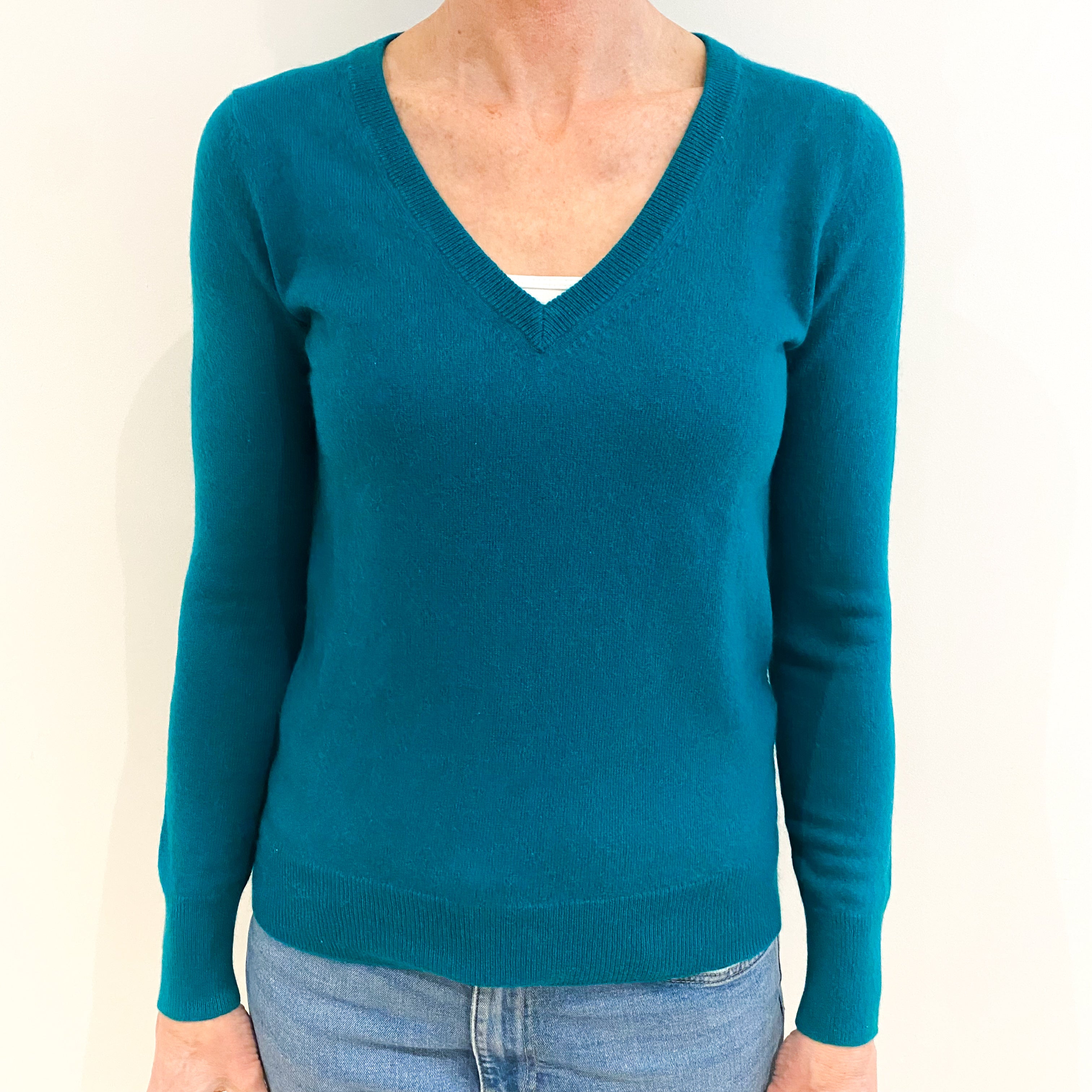Jade Green Cashmere V Neck Jumper Small
