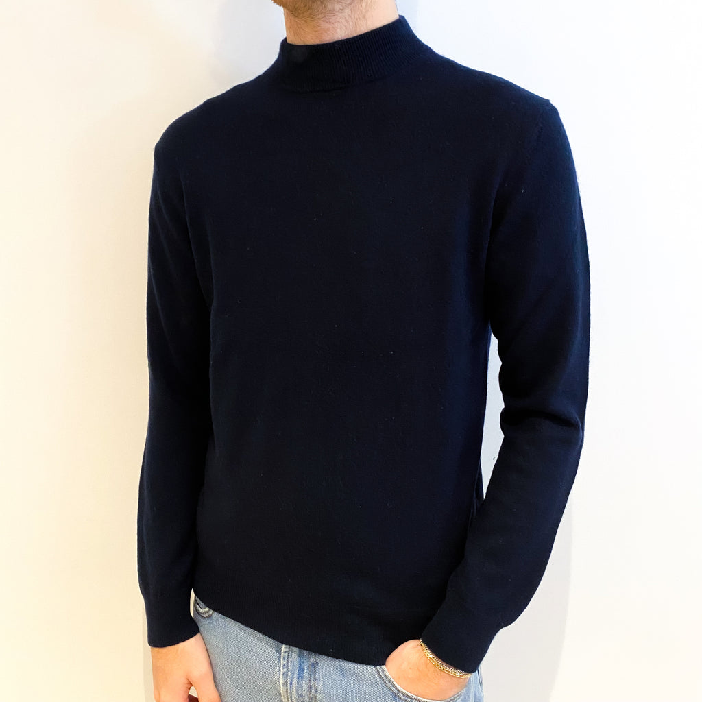 Men's Dark Navy Cashmere Turtle Neck Jumper Large
