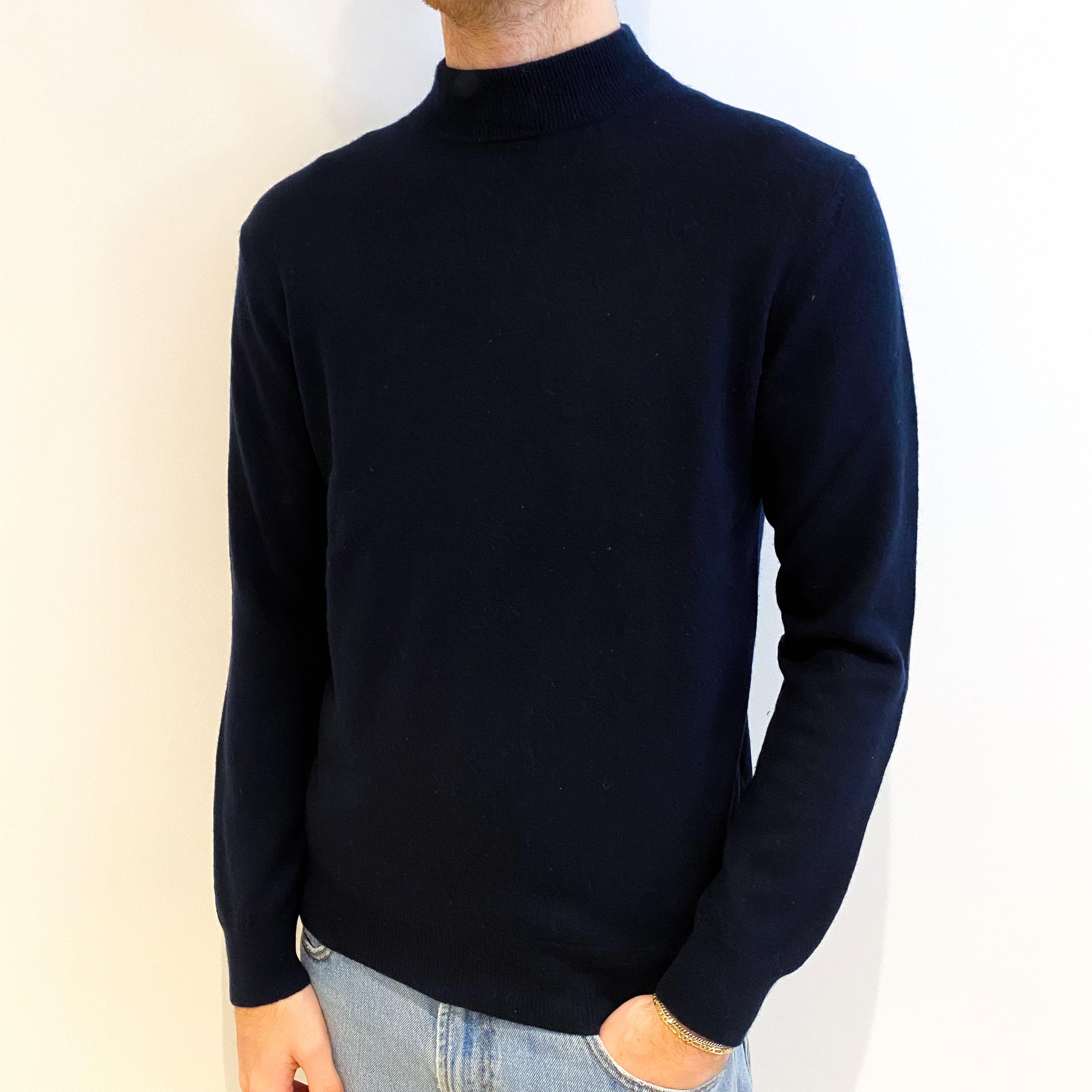 Men's Dark Navy Cashmere Turtle Neck Jumper Large