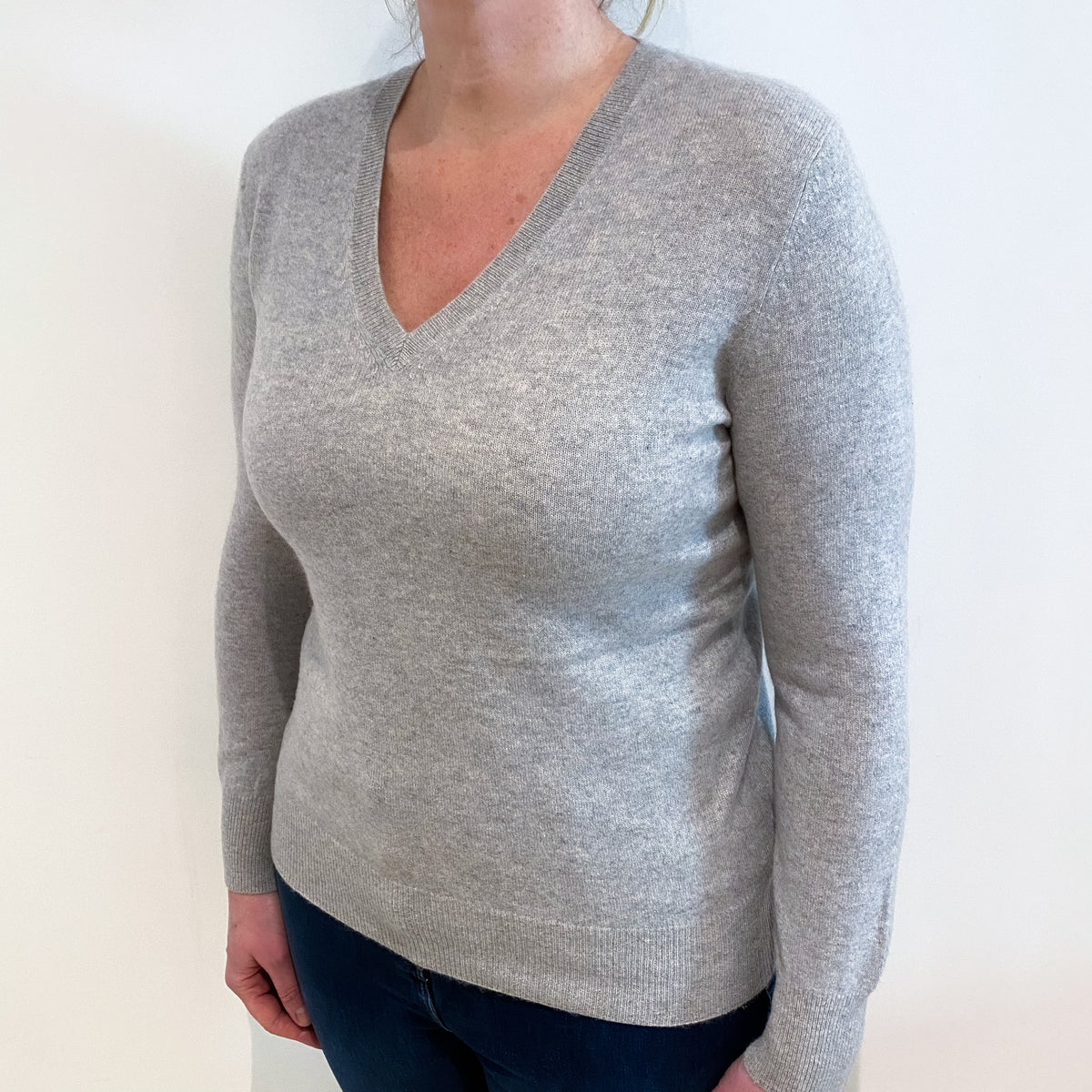 Smoke Grey Cashmere V Neck Jumper Large