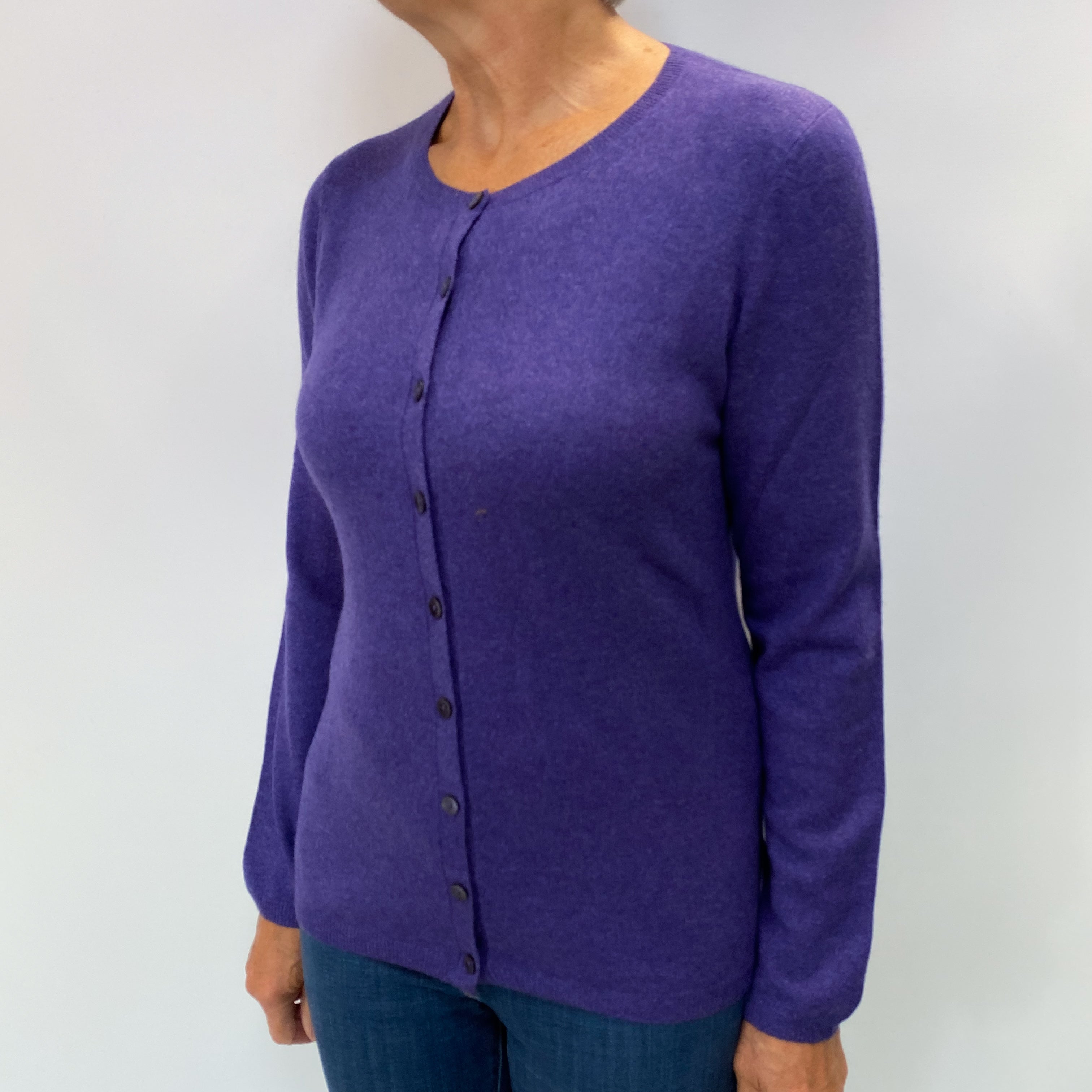 Amethyst Purple Cashmere Crew Neck Cardigan Medium