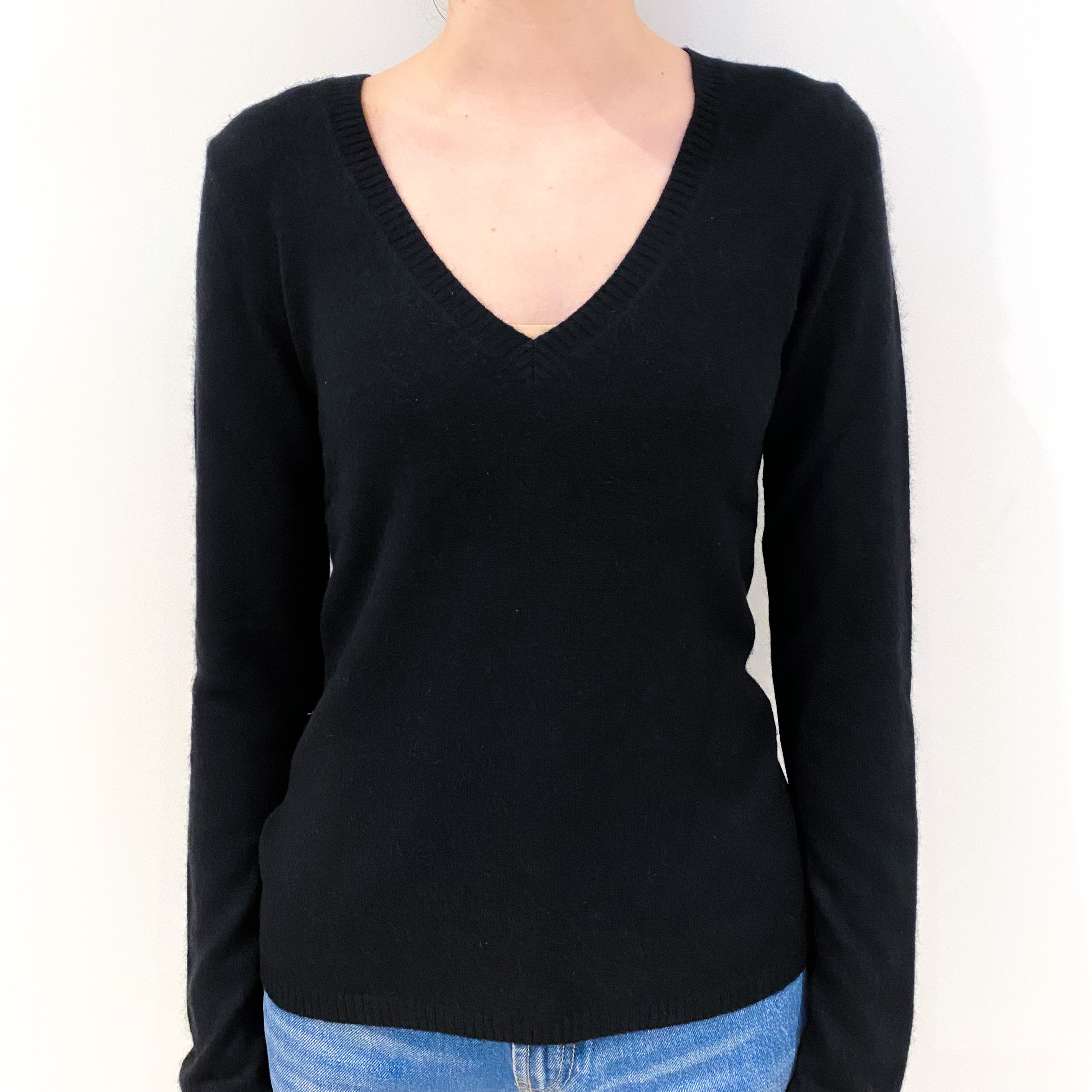 Black Cashmere V-Neck Jumper Extra Small