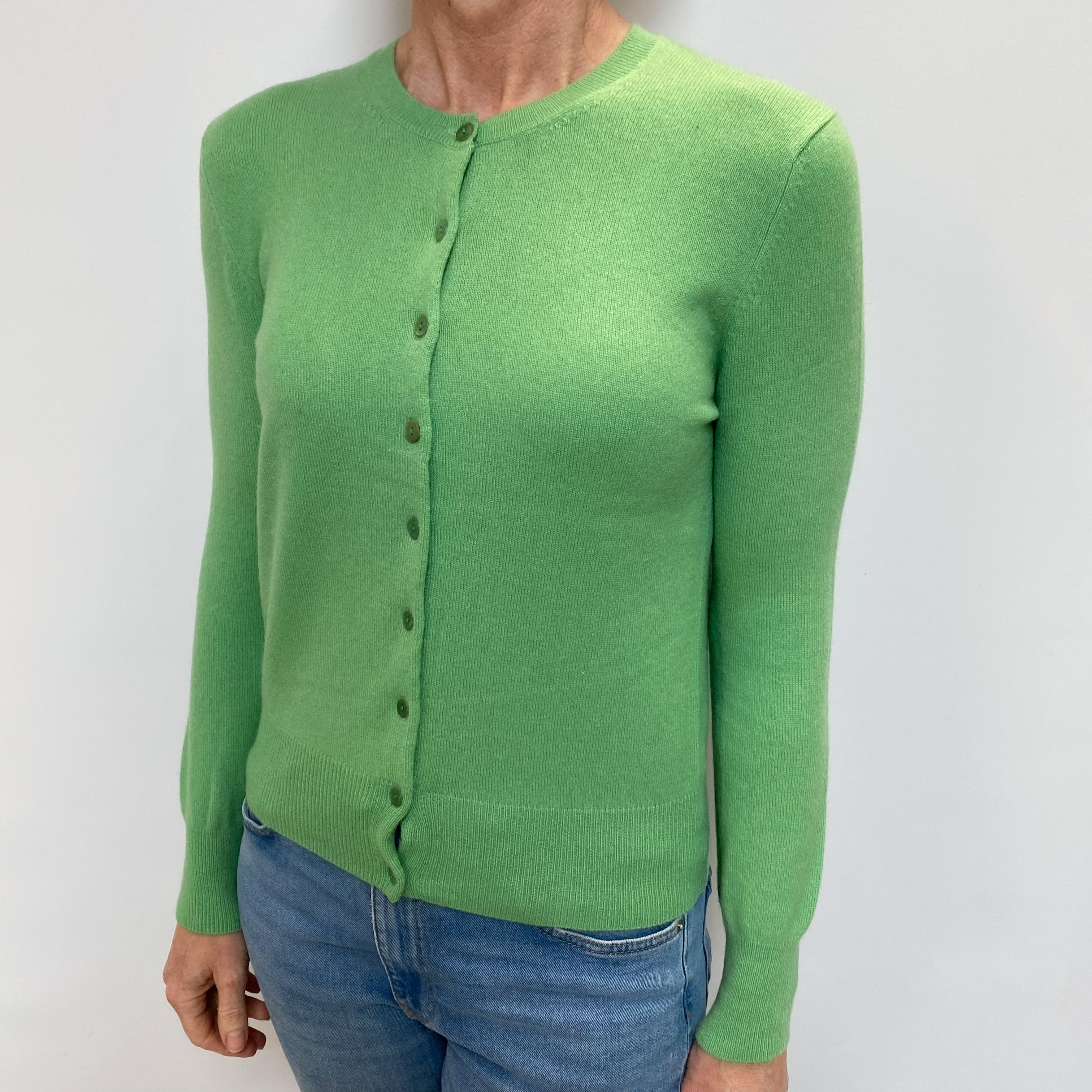 Pear Green Cashmere Crew Neck Cardigan Small