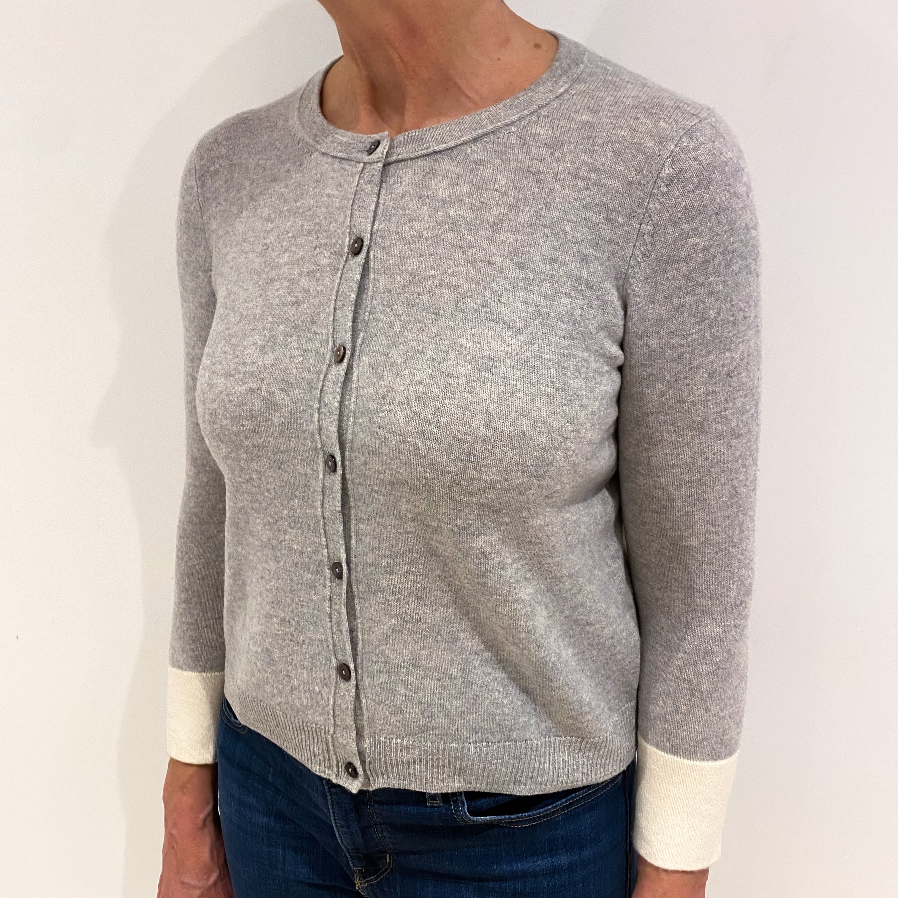 Smoke Grey Cashmere Crew Neck Cardigan Medium