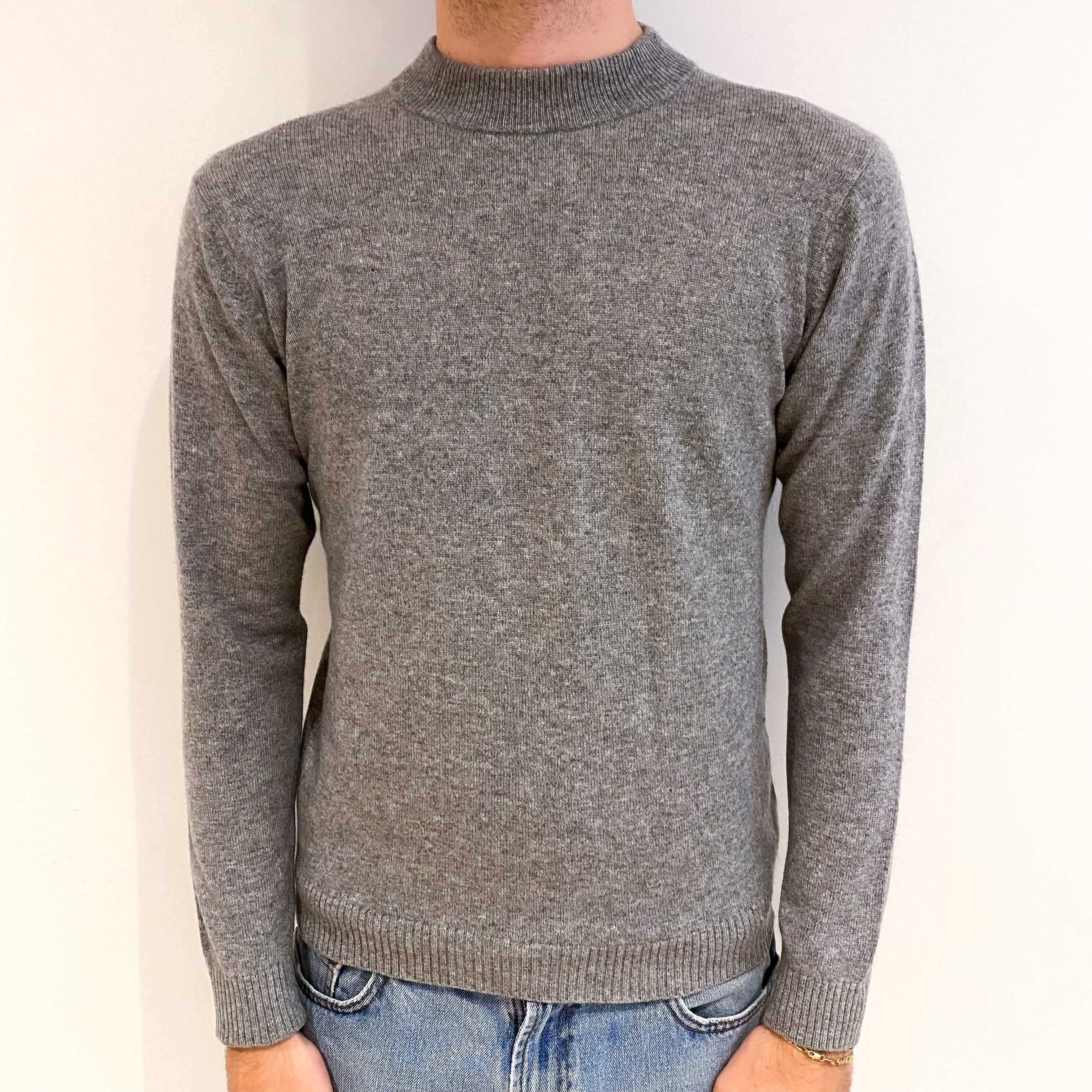 Men's Smoke Grey Cashmere Turtle Neck Jumper Medium