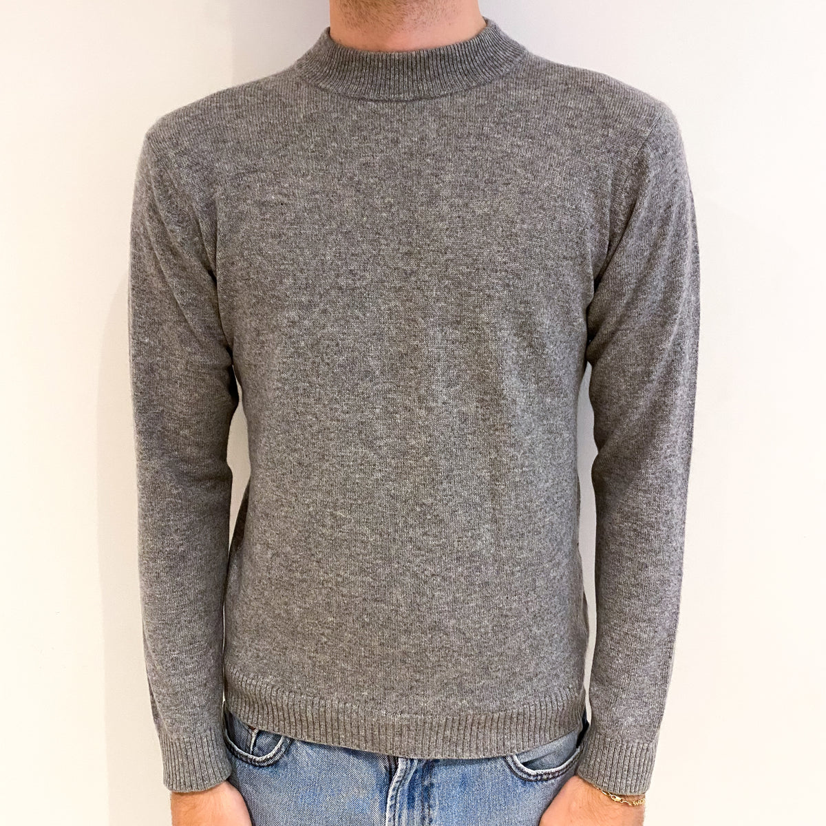 Men's Smoke Grey Cashmere Turtle Neck Jumper Medium