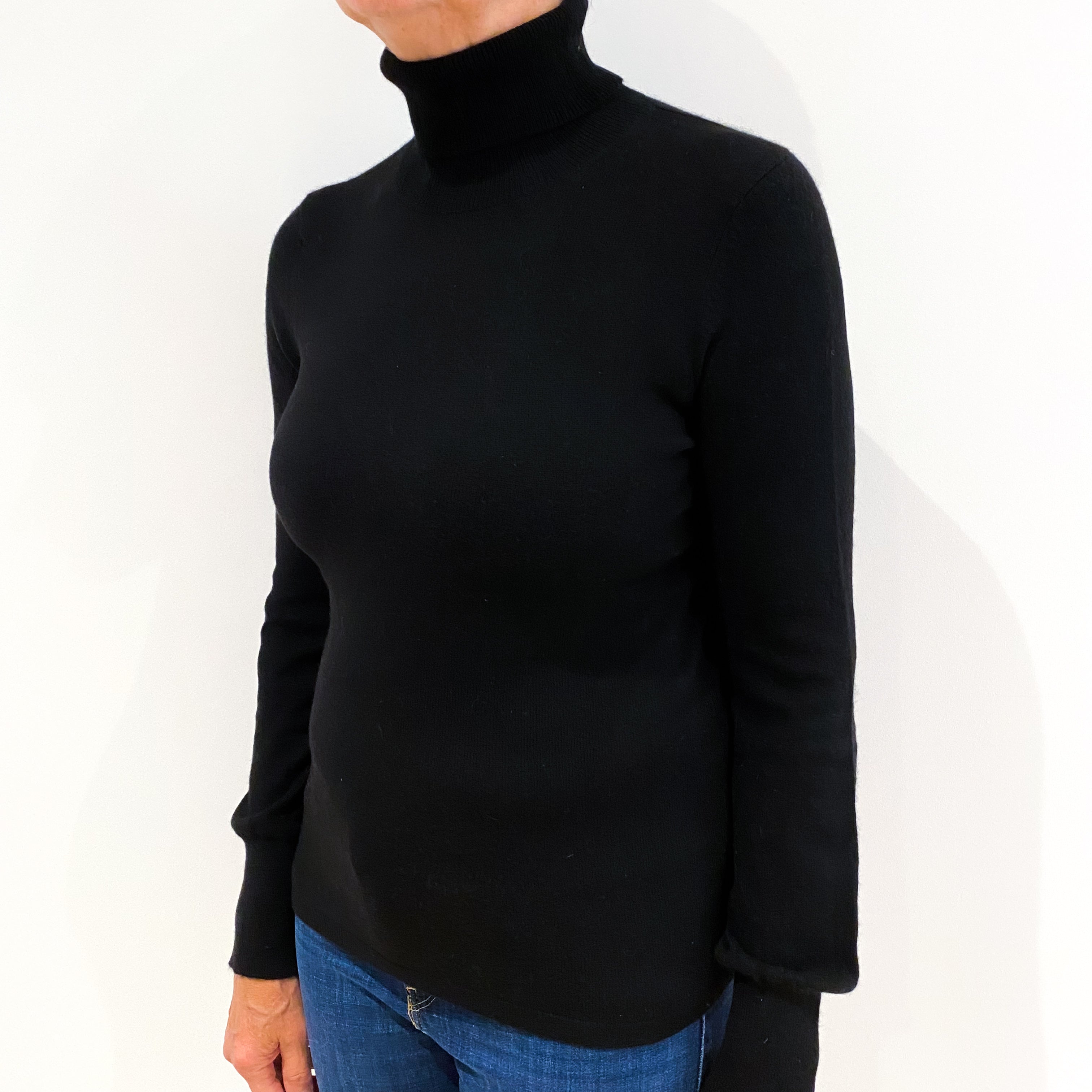 Black Cashmere Polo Neck Jumper Medium