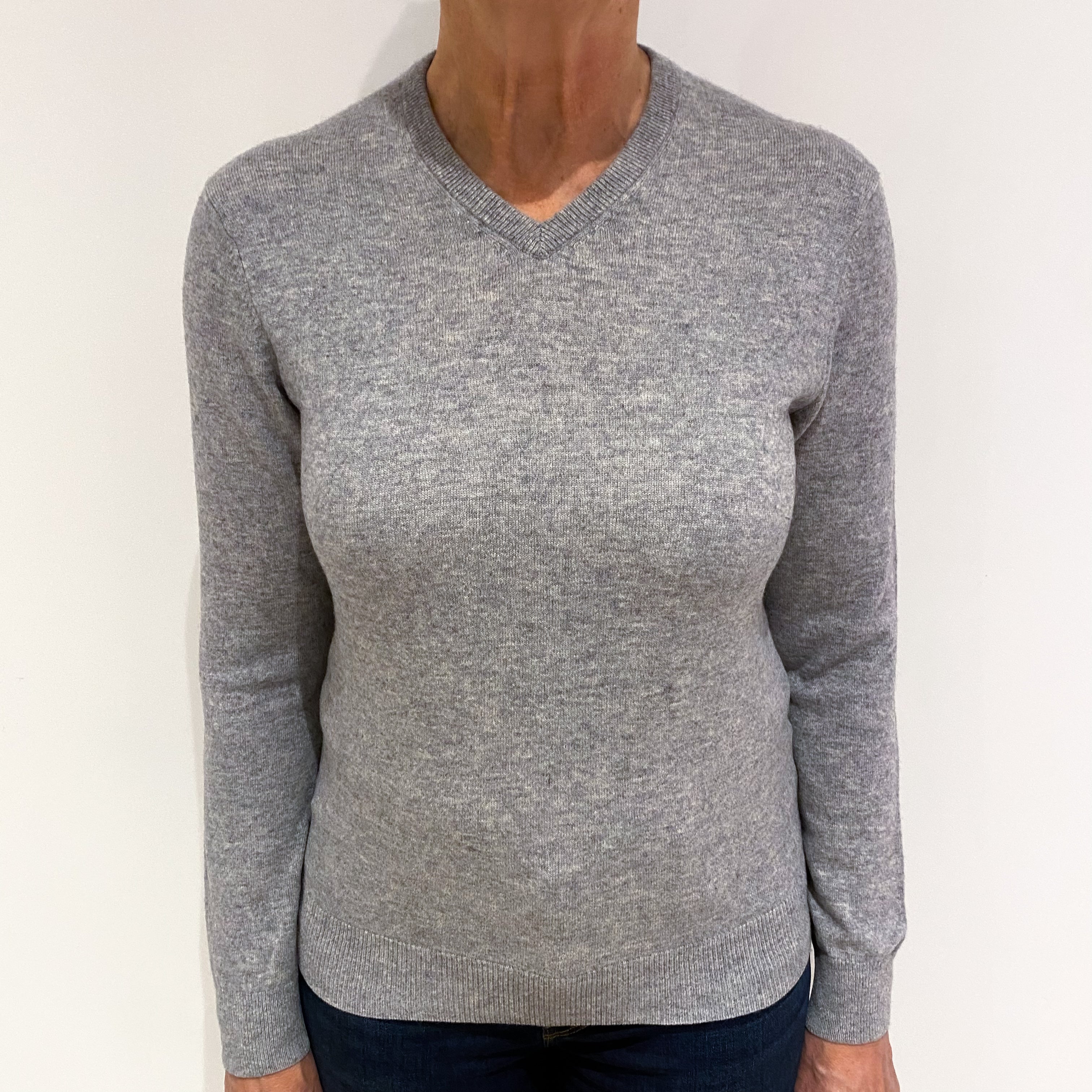 Smoke Grey Cashmere V Neck Jumper Medium