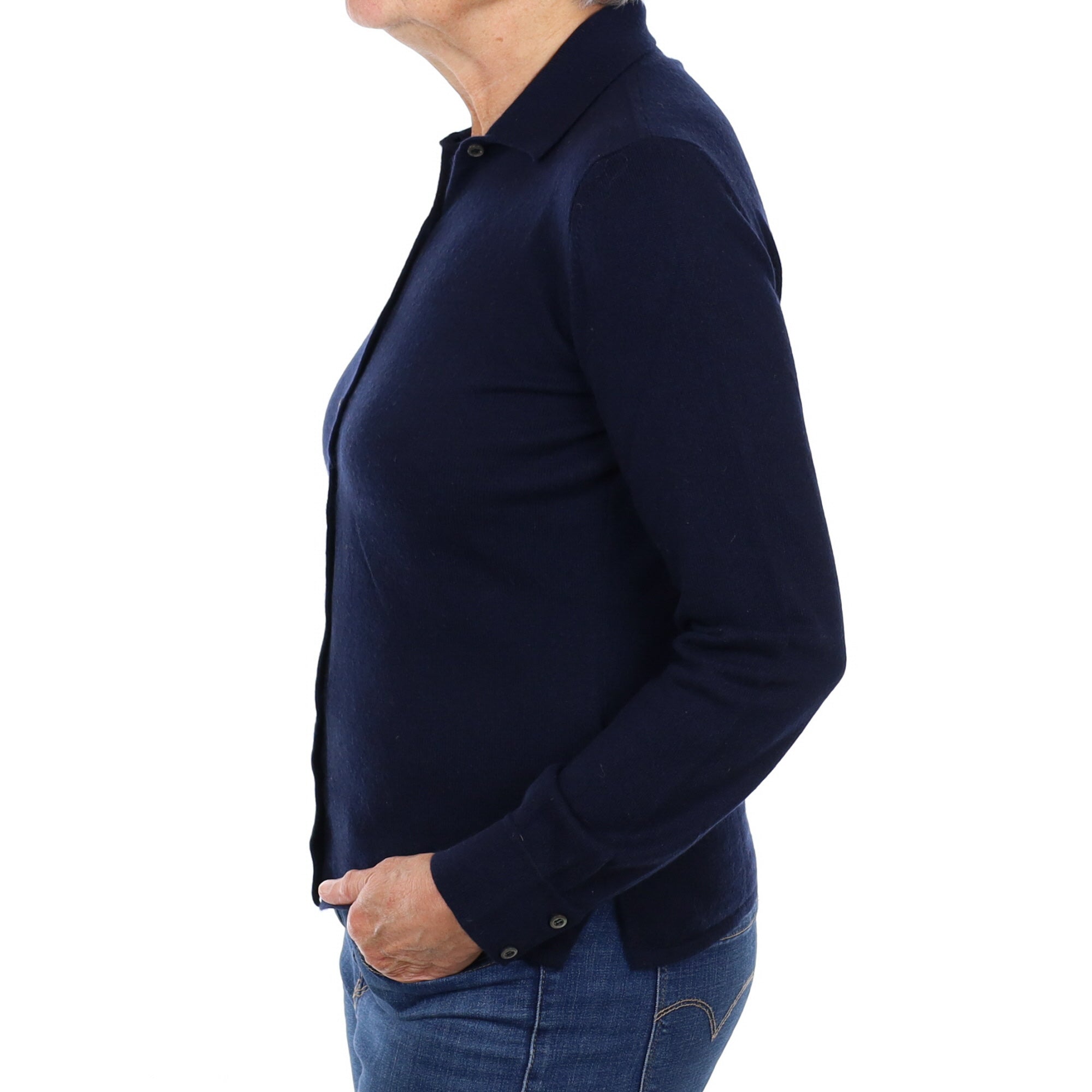 Malo Dark Navy Cashmere Collared Neck Cardigan Medium