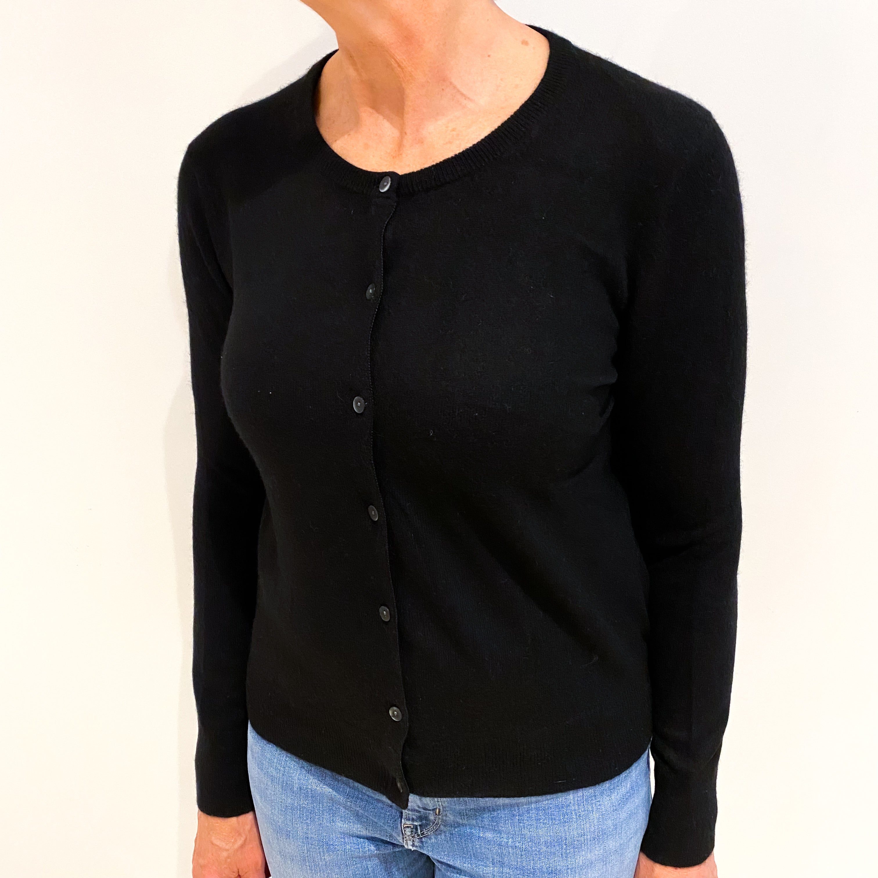 Black Cashmere Crew Neck Cardigan Medium