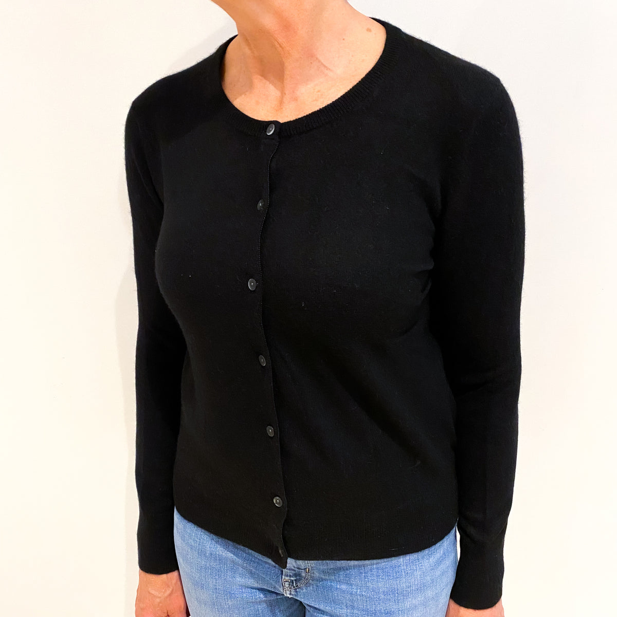 Black Cashmere Crew Neck Cardigan Medium