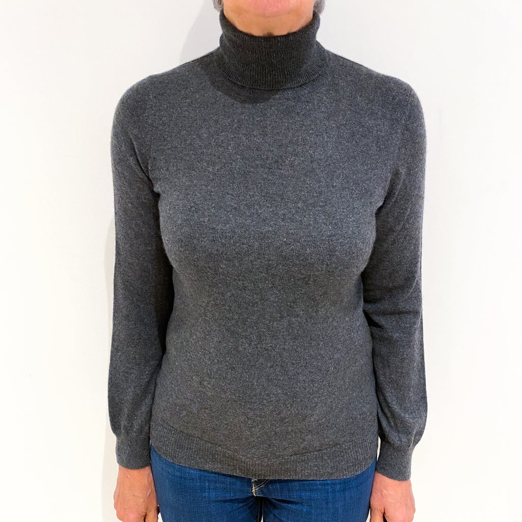 Slate Grey Cashmere Polo Neck Jumper Medium