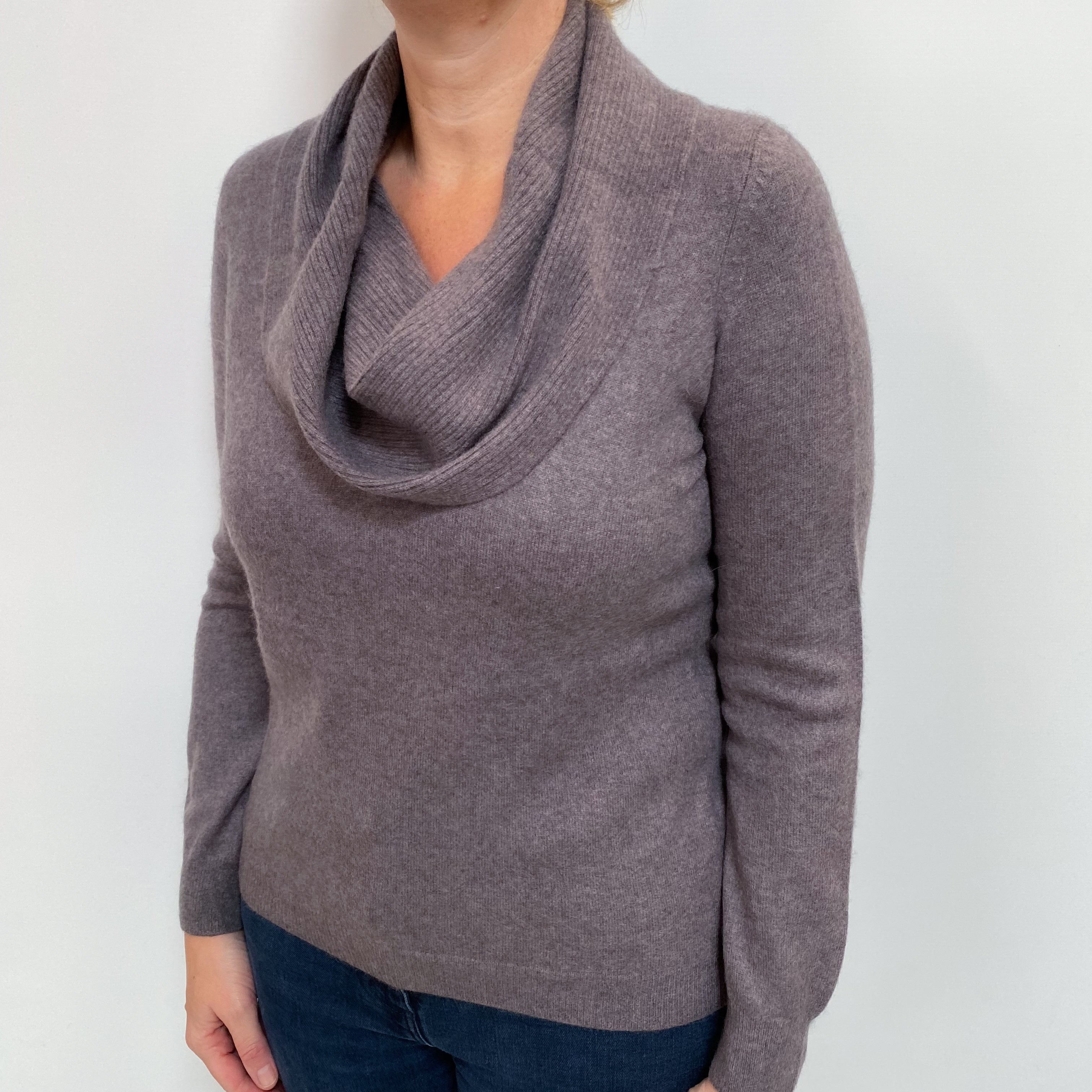 Puce Grey Cashmere Cowl Neck Jumper Large