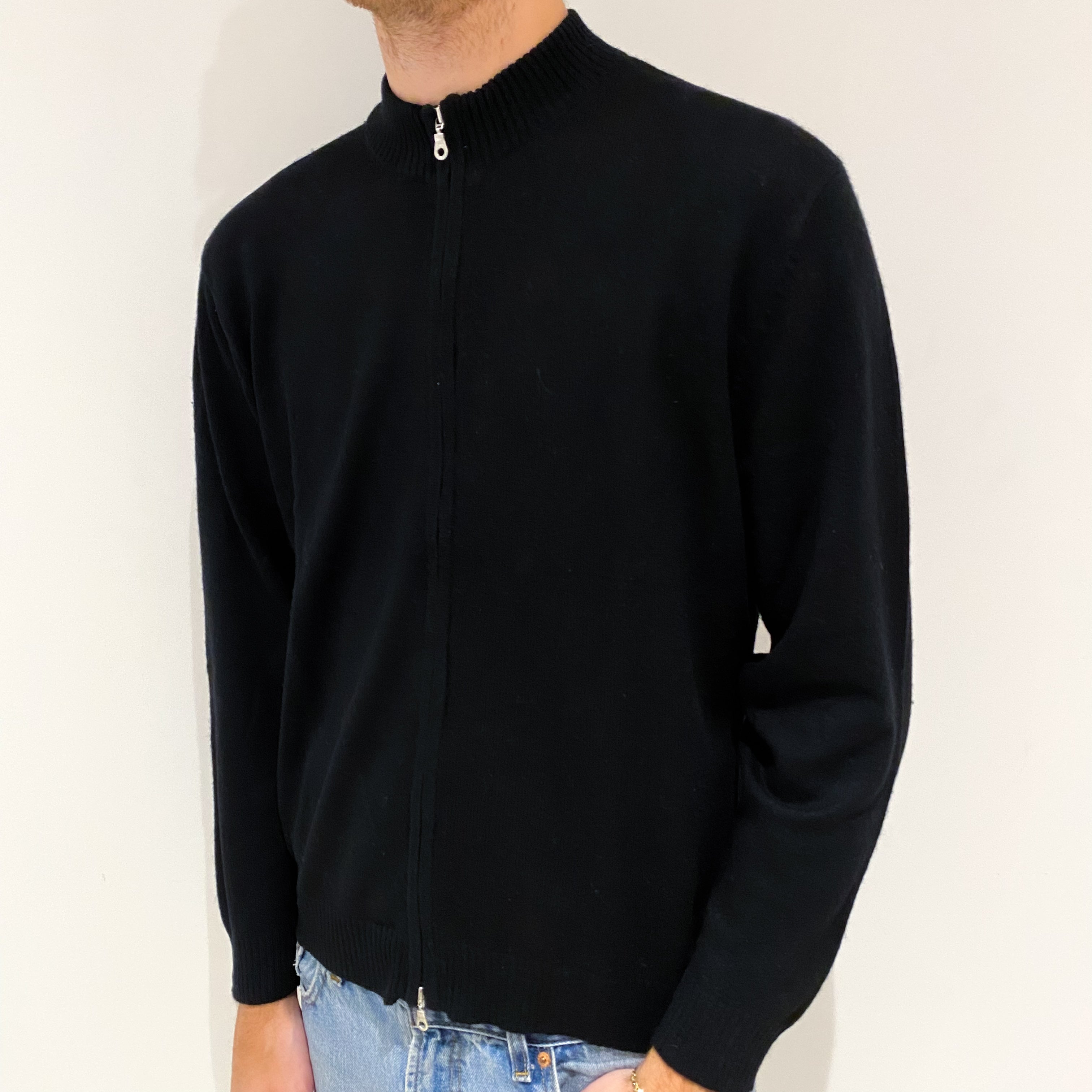 Men's Black Cashmere Turtle Neck Jumper Large