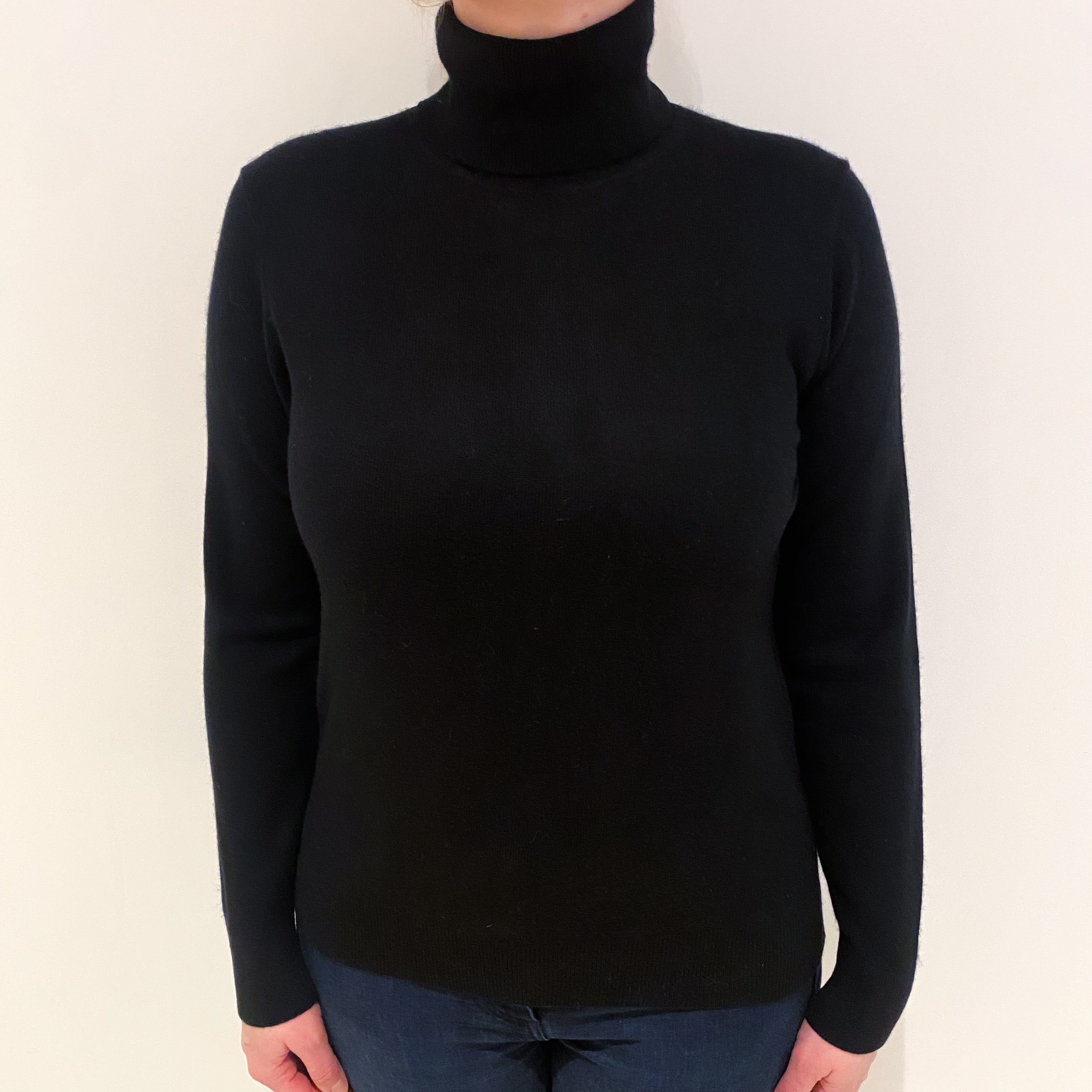 Black Cashmere Polo Neck Jumper Large