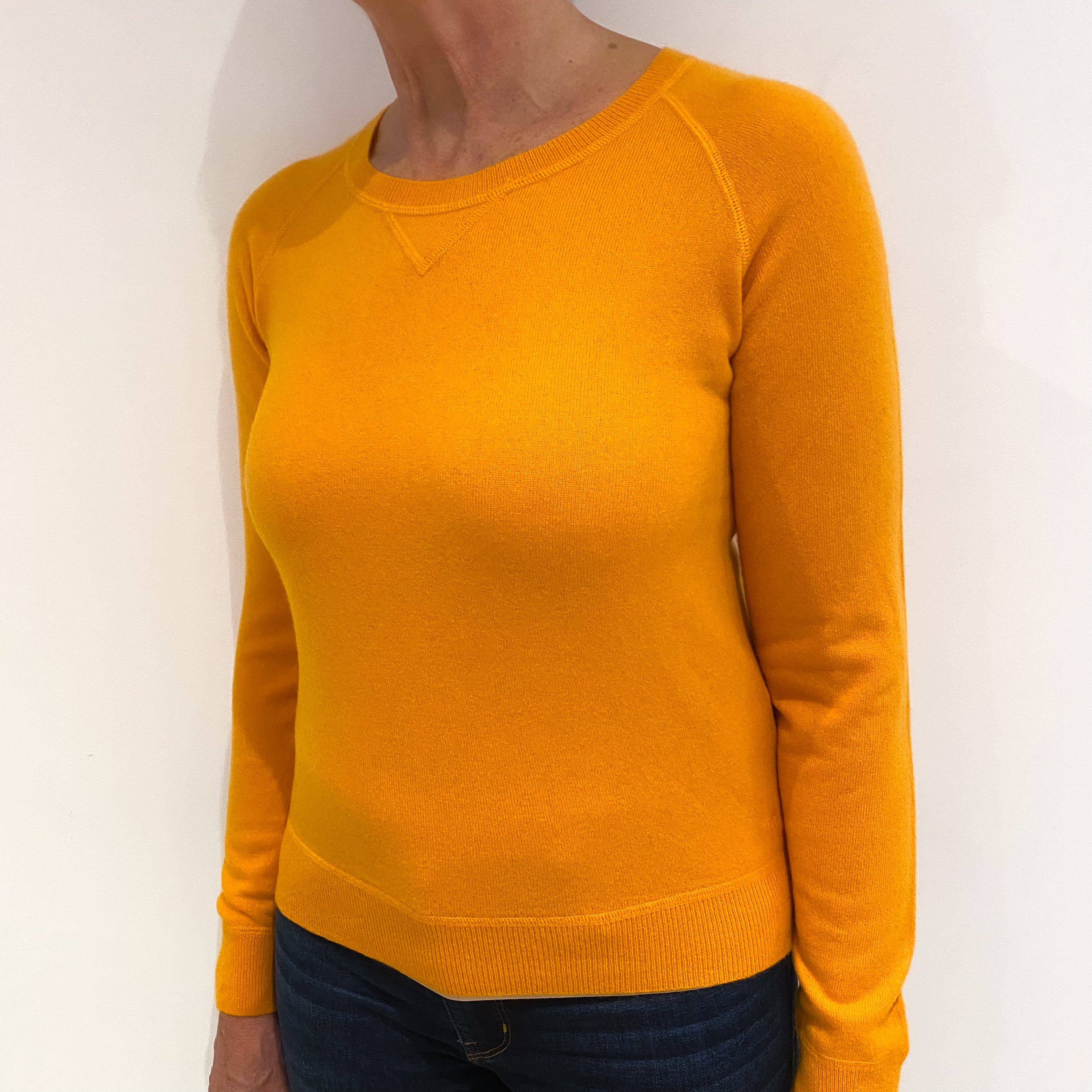 Marigold Orange Sweatshirt Style Cashmere Crew Neck Jumper Medium