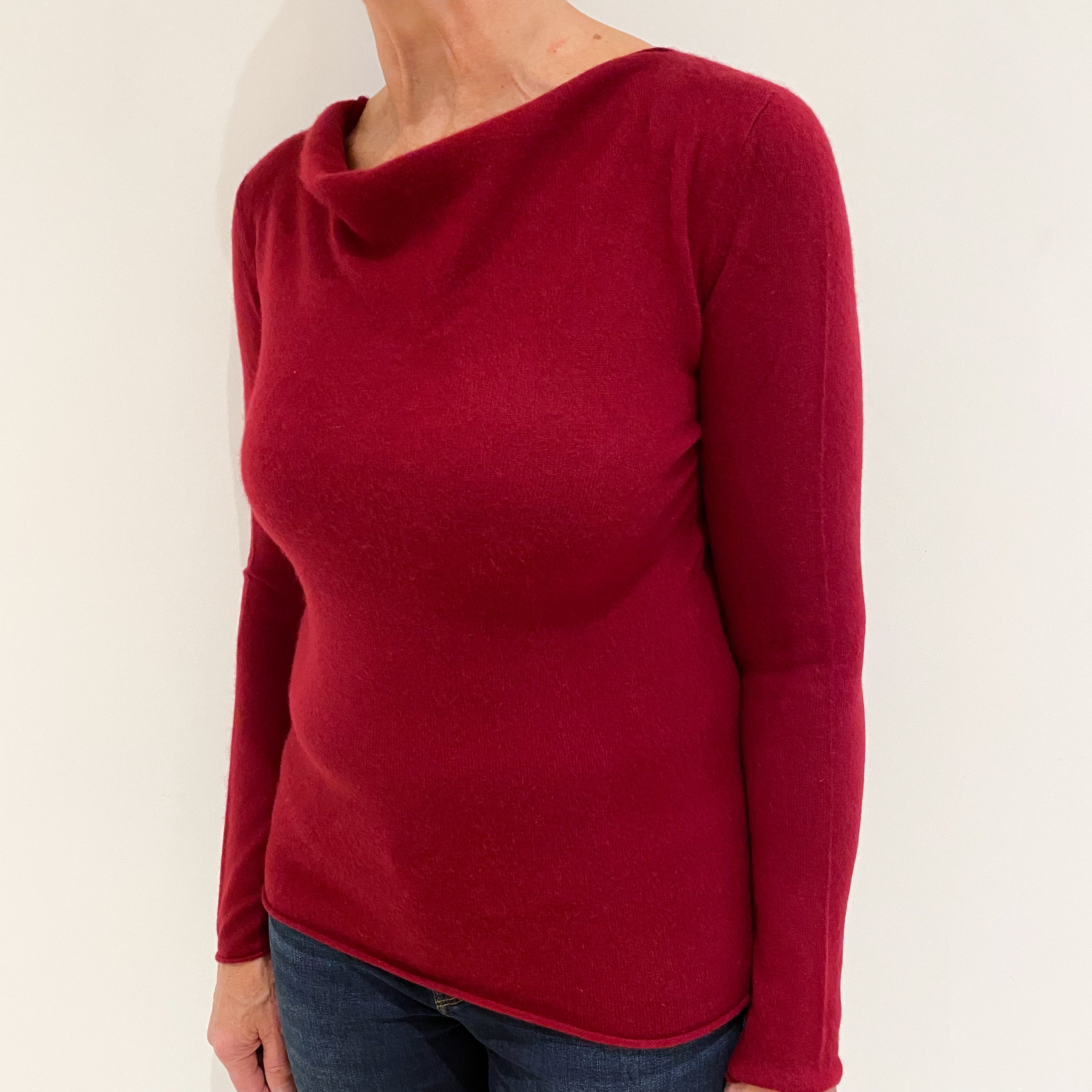 Claret Red Cashmere Drape Neck Jumper Medium