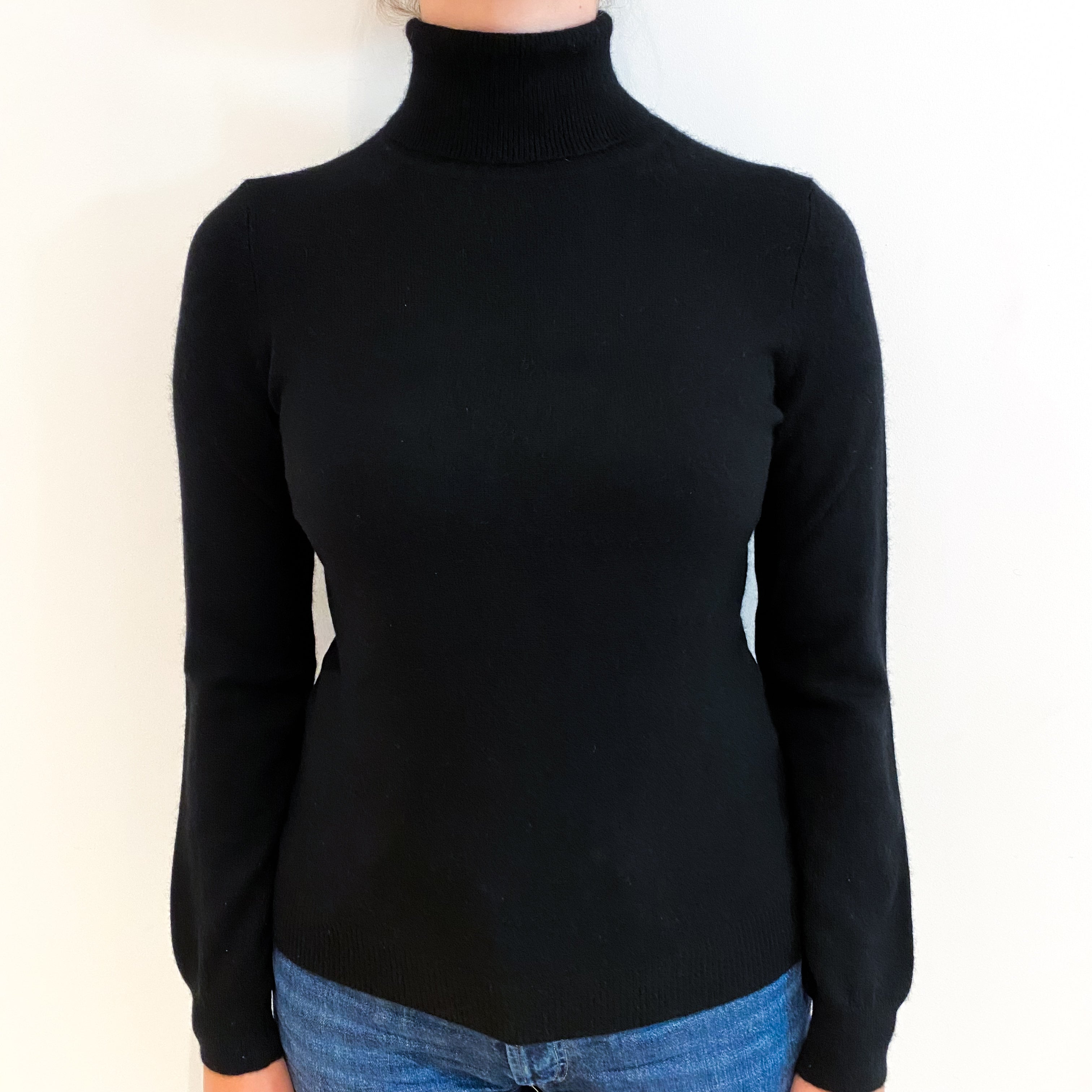 Black Cashmere Polo Neck Jumper Small