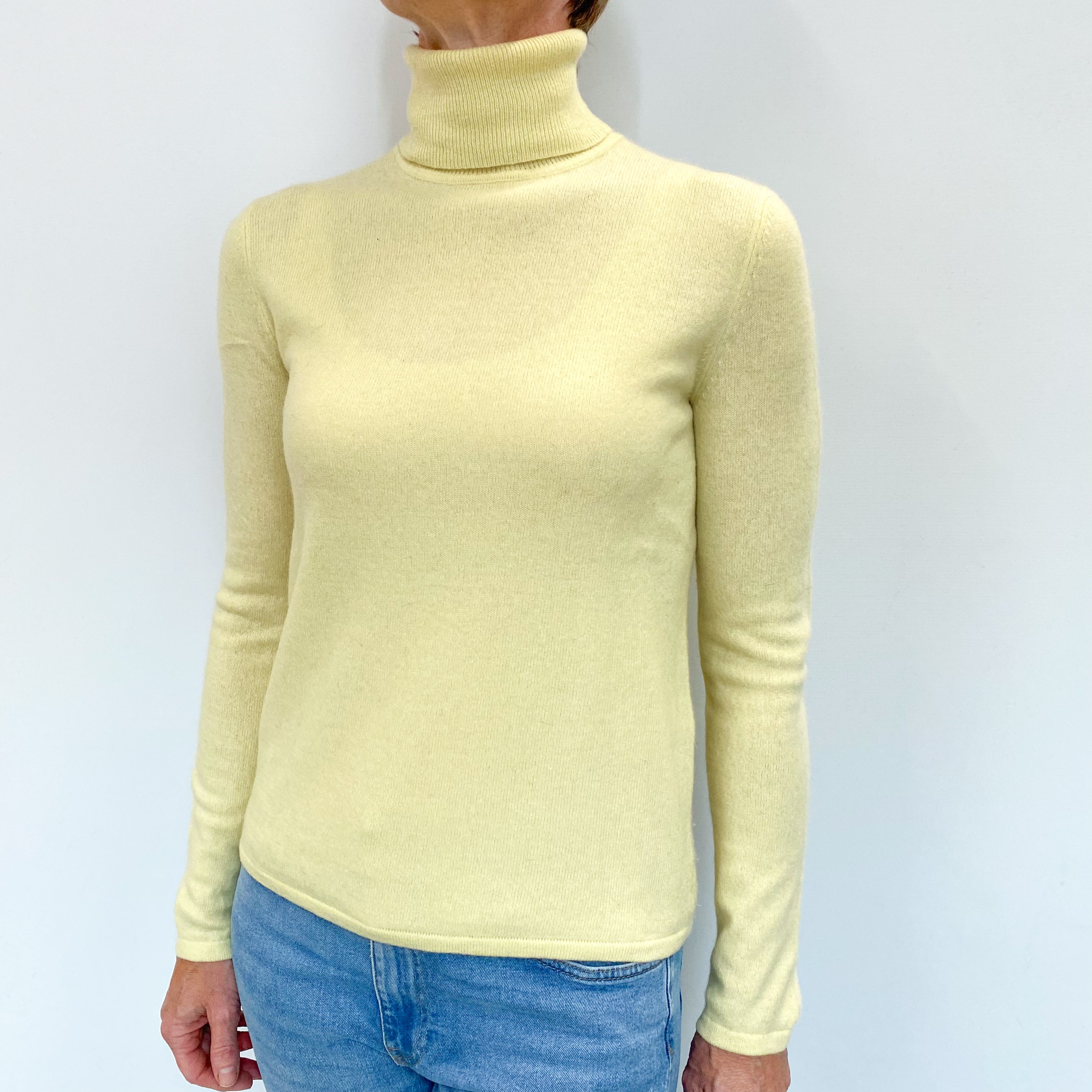 Primrose Yellow Cashmere Polo Neck Jumper Small