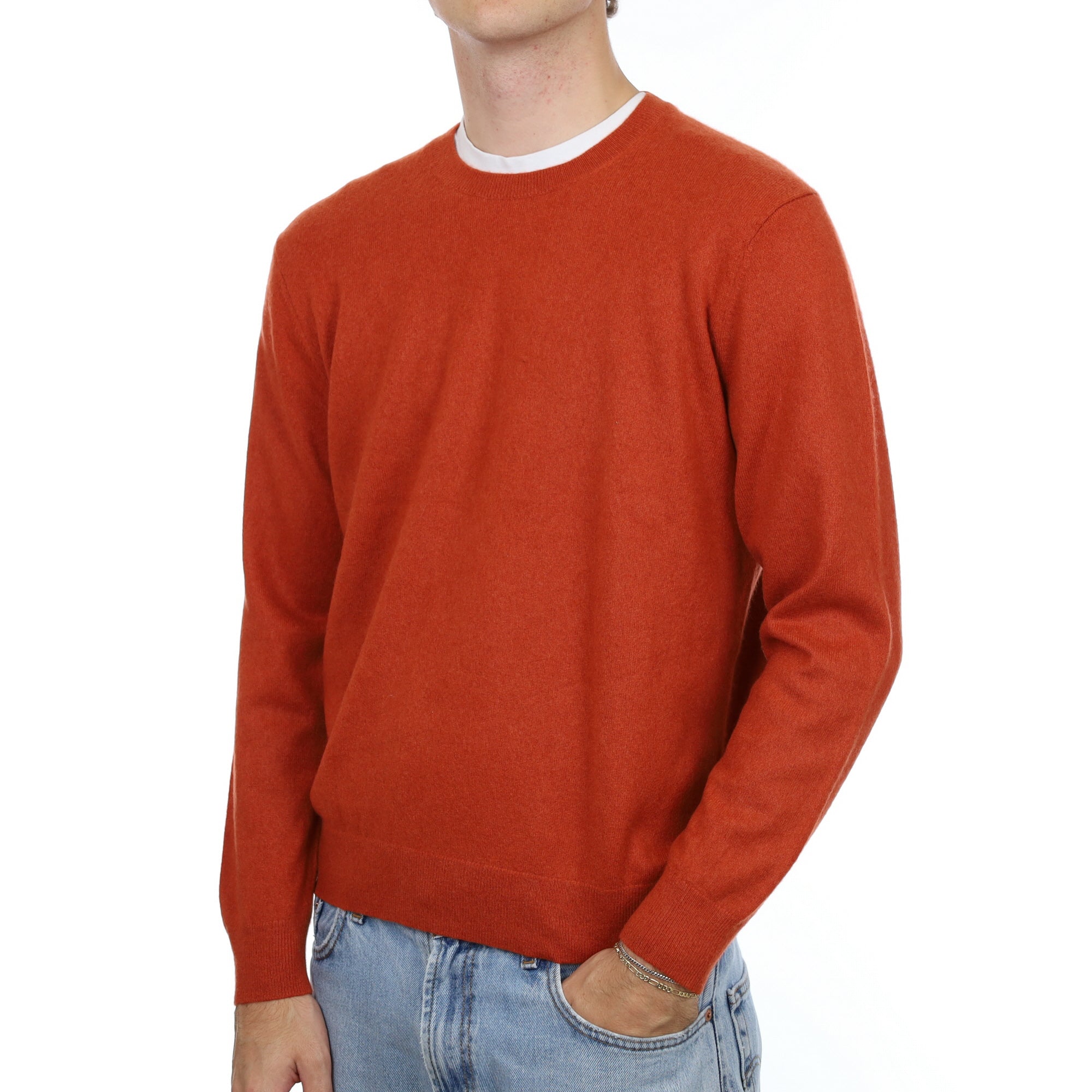Men's Pumpkin Orange Cashmere Crew Neck Jumper Large