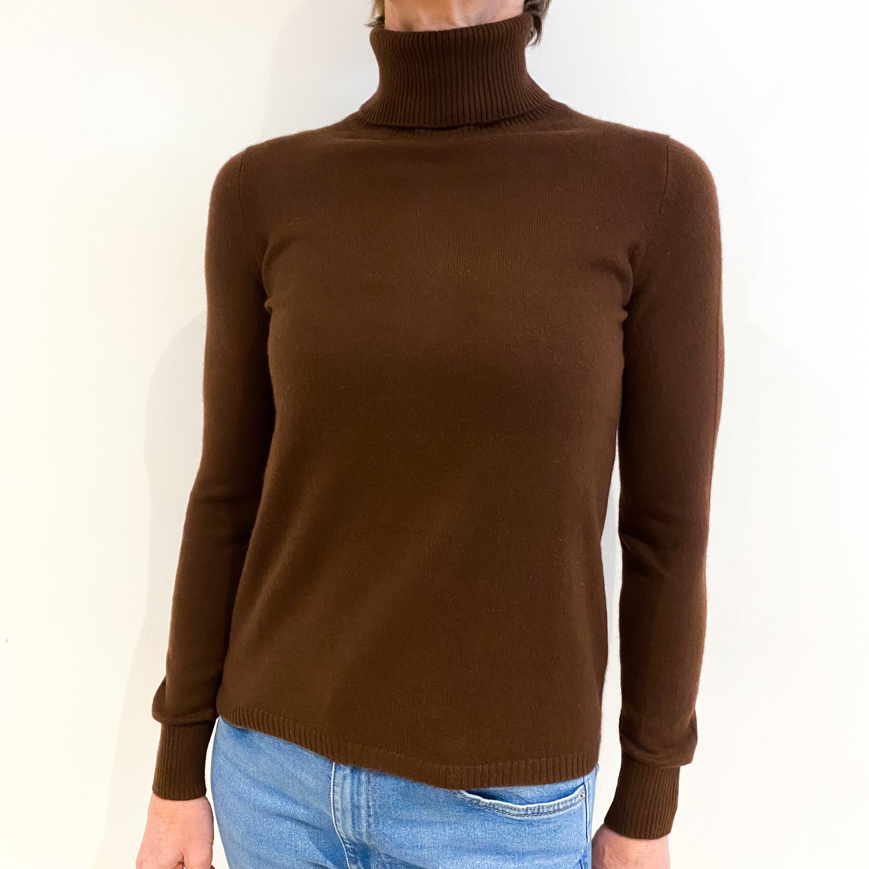 Mahogany Brown Cashmere Polo Neck Jumper Small