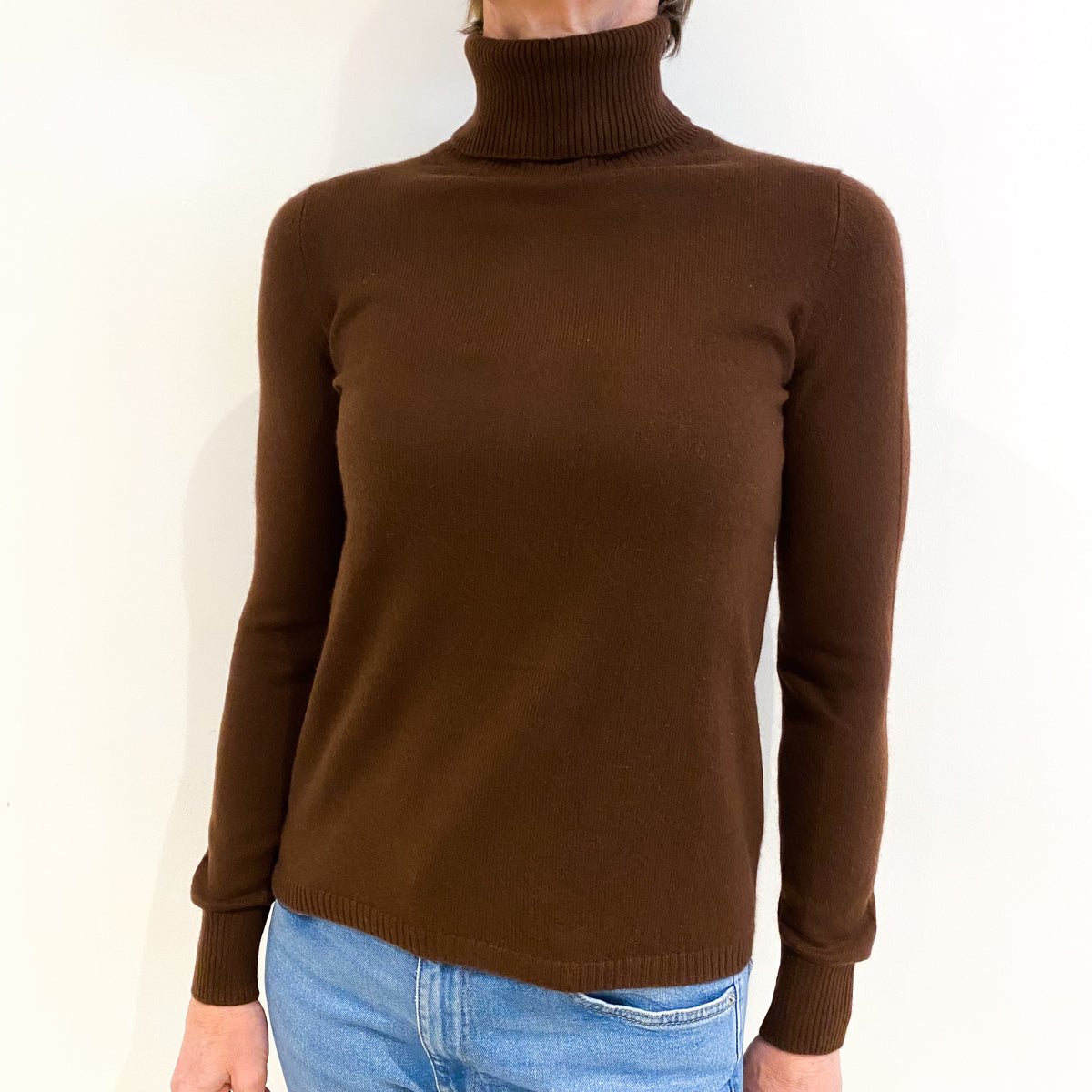 Mahogany Brown Cashmere Polo Neck Jumper Small