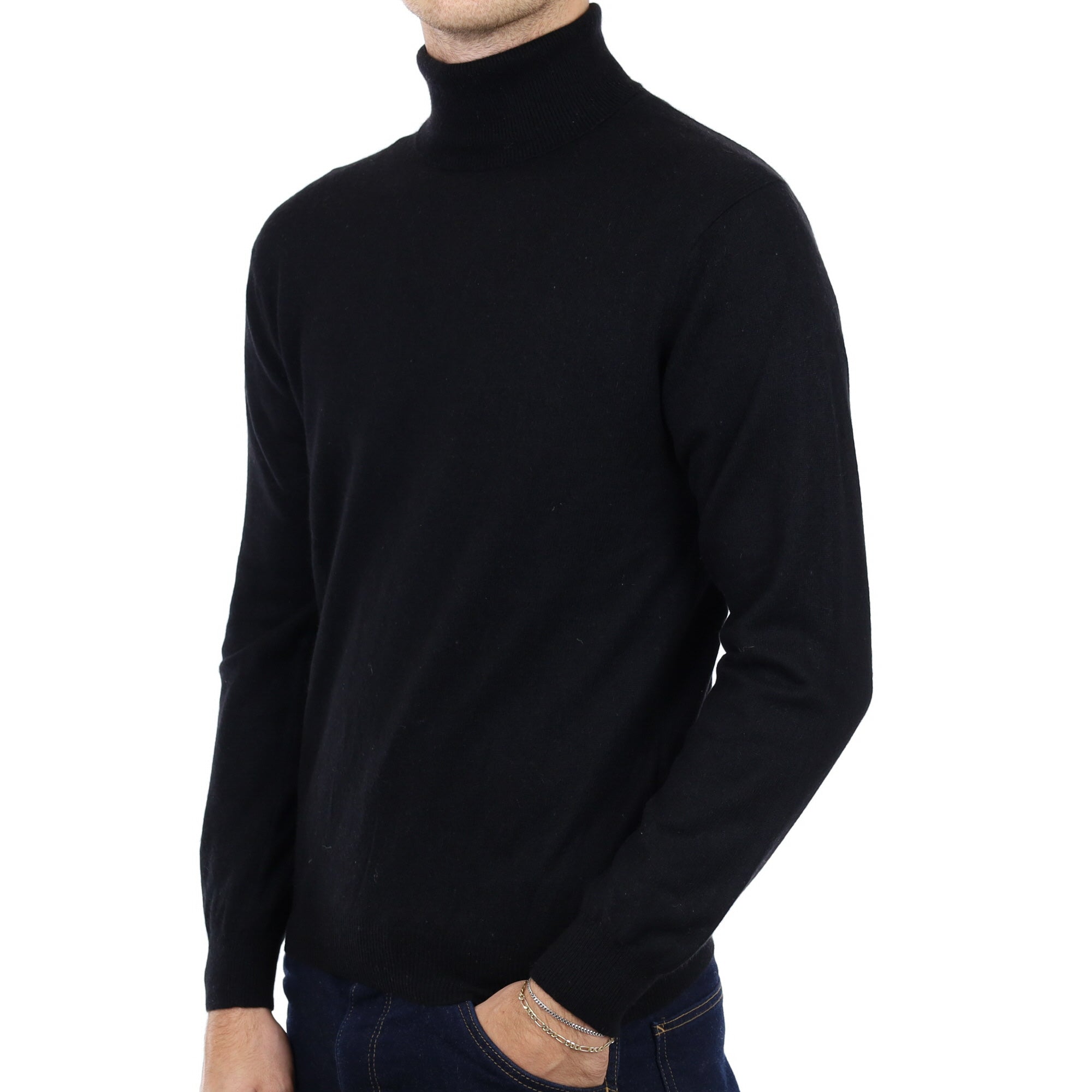 Men's Black Cashmere Polo Neck Jumper Medium