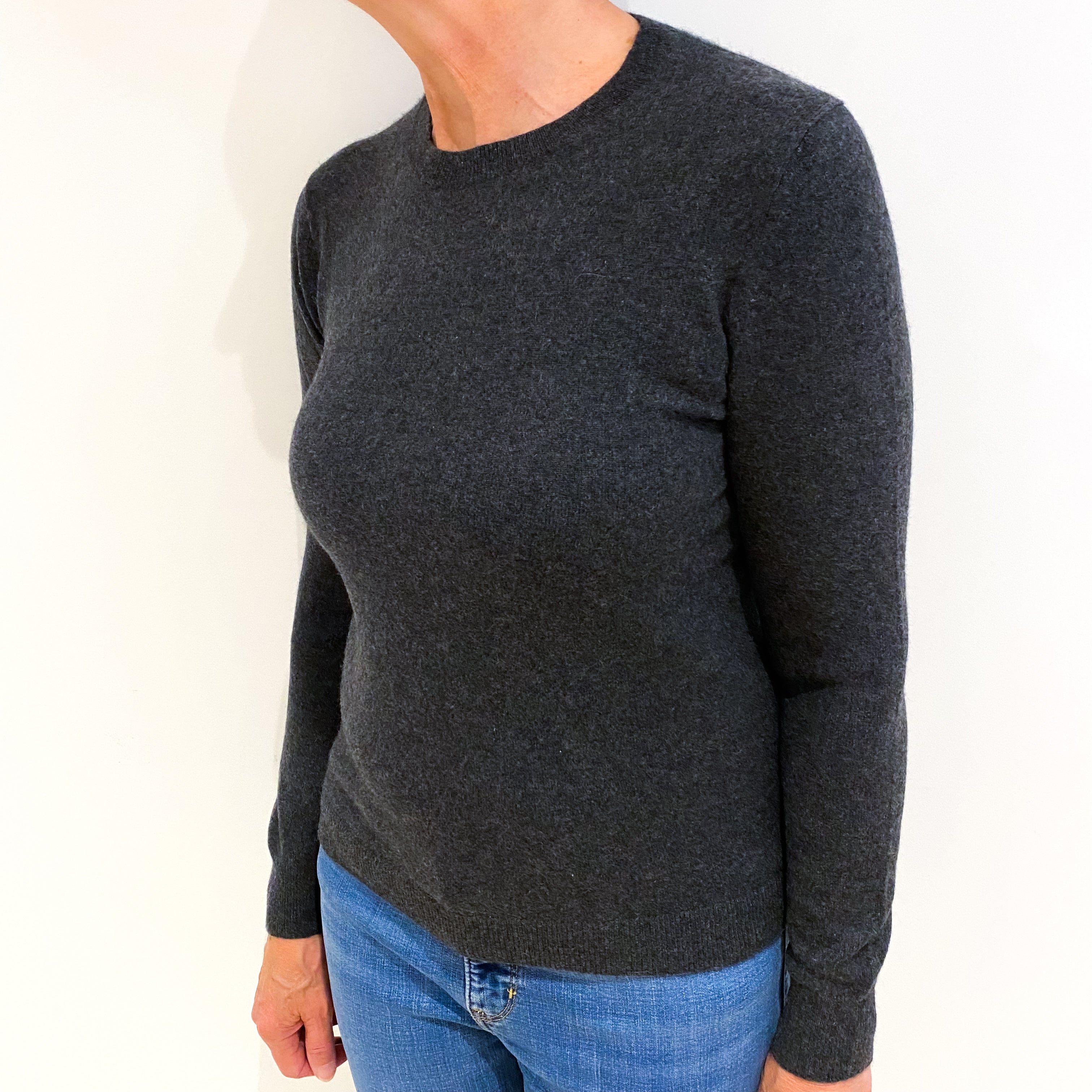 Slate Grey Cashmere Crew Neck Jumper Medium