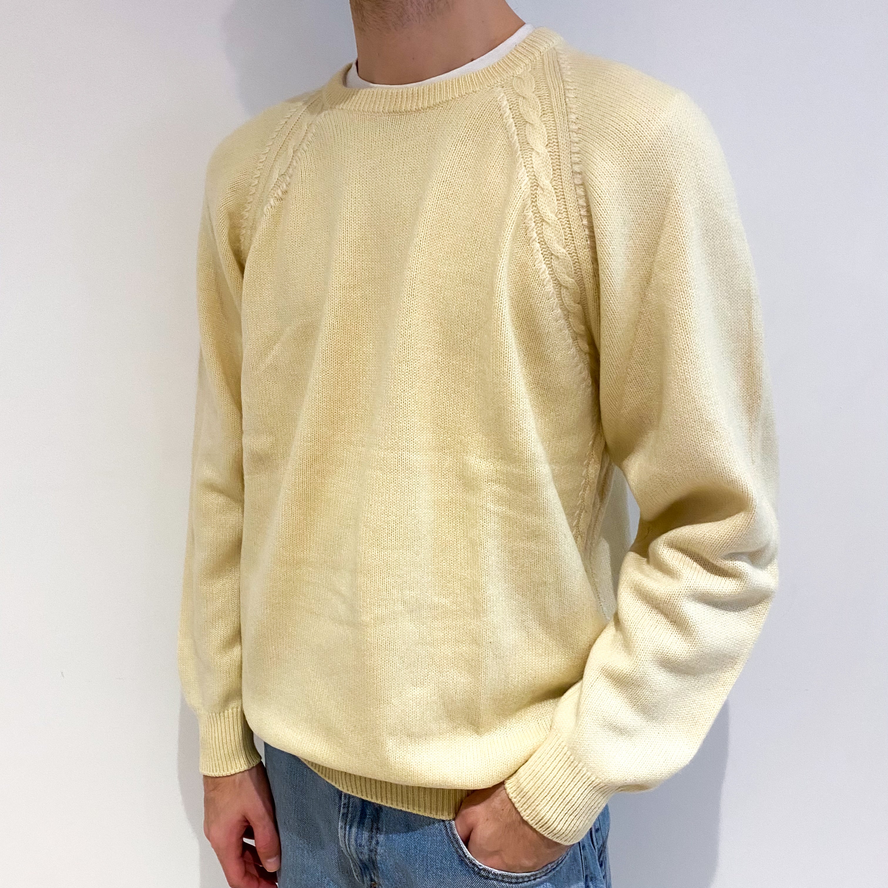 Men's Lemon Yellow Cashmere Crew Neck Jumper Large