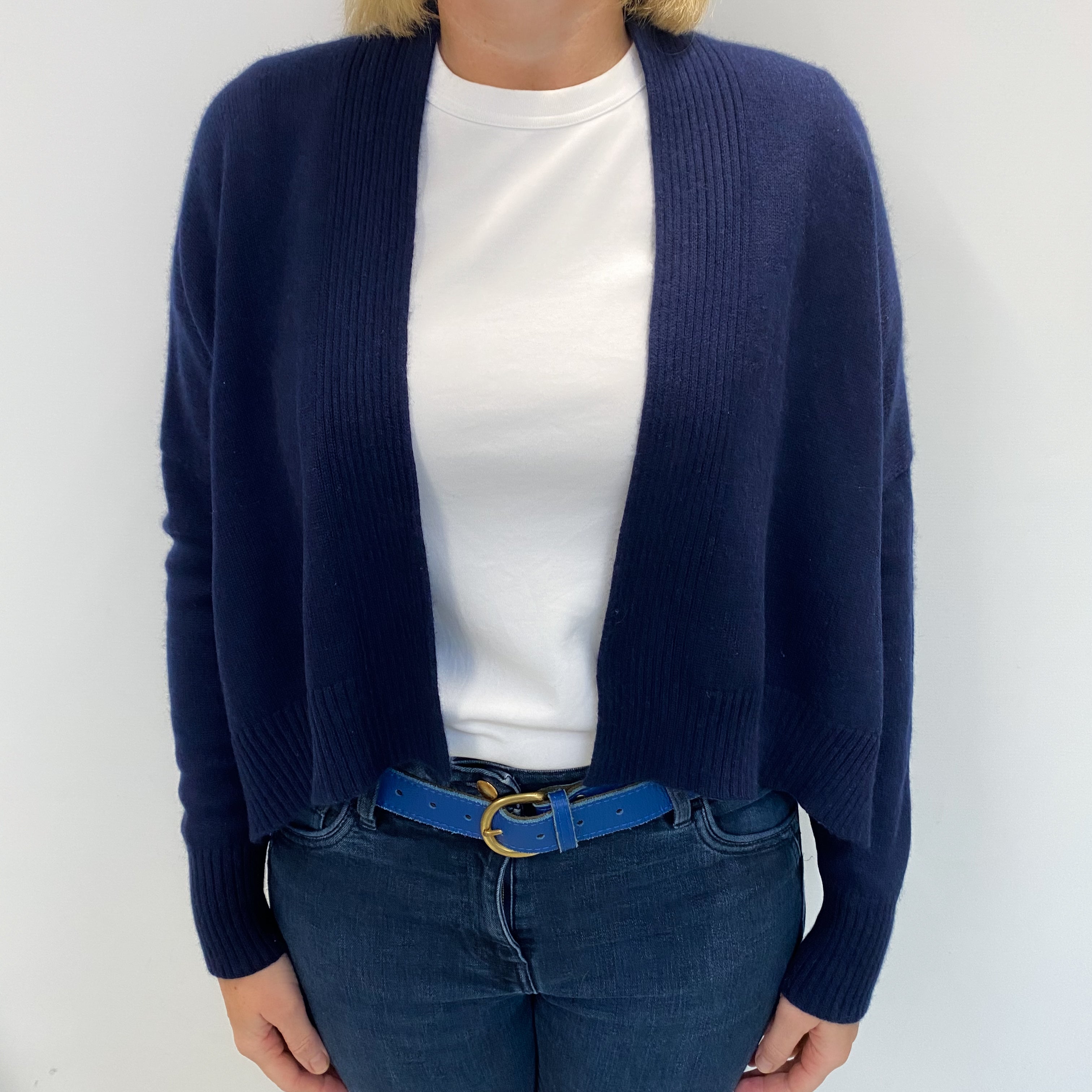 Peacock Blue Cashmere Edge To Edge Cardigan Large