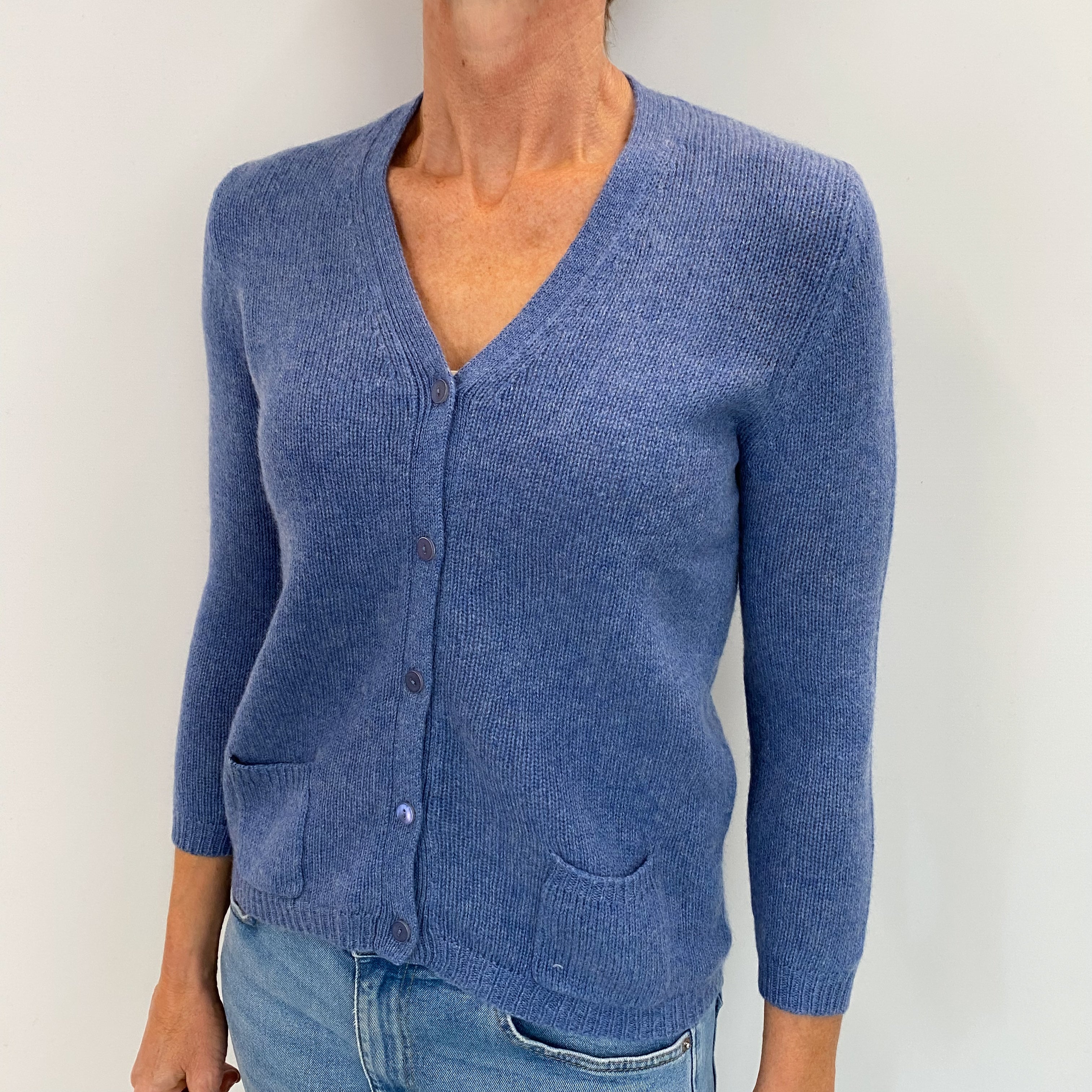 Denim Blue Cashmere V Neck Cardigan Small