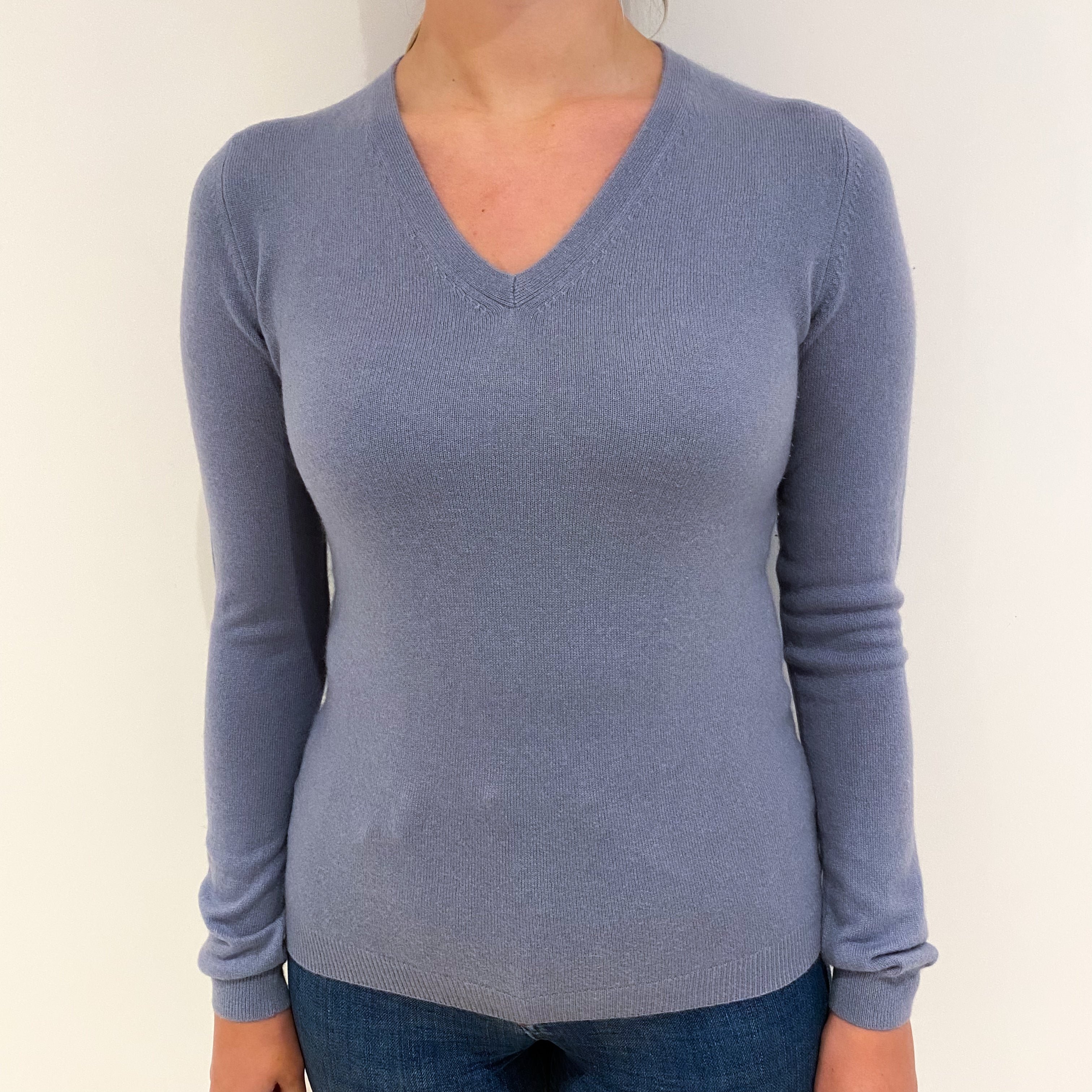 Slate Purple Cashmere V Neck Jumper Small