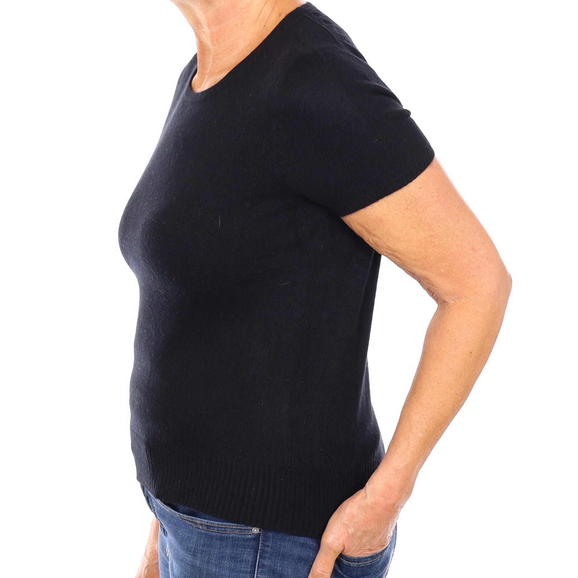 Black Cashmere Short Sleeve Crew Neck Jumper Medium