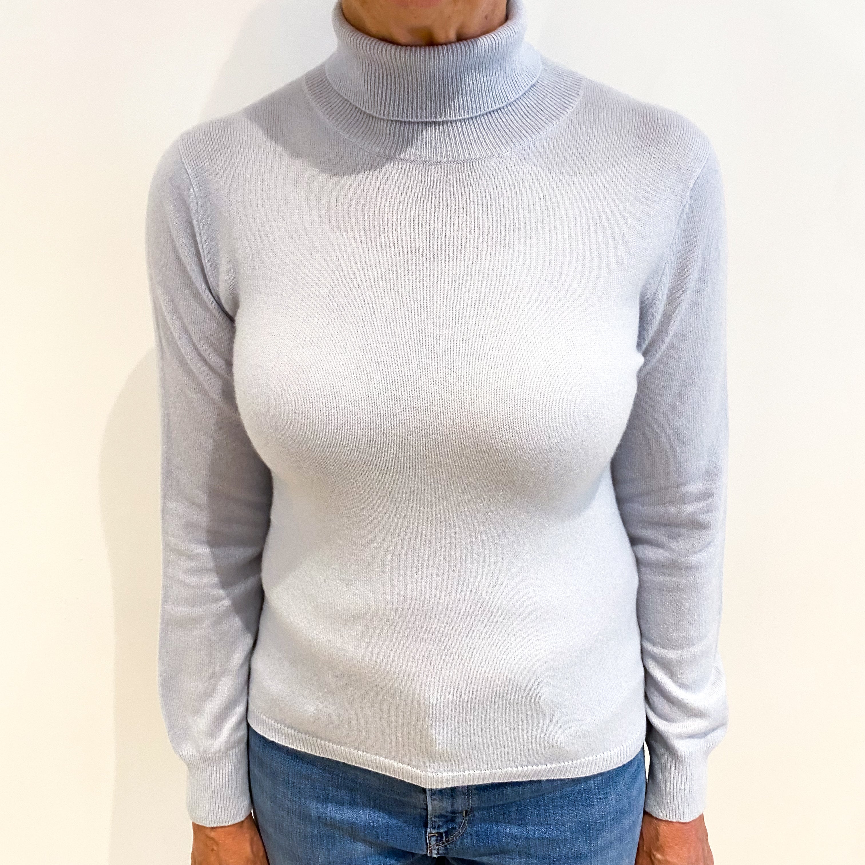Powder Blue Cashmere Polo Neck Jumper Medium