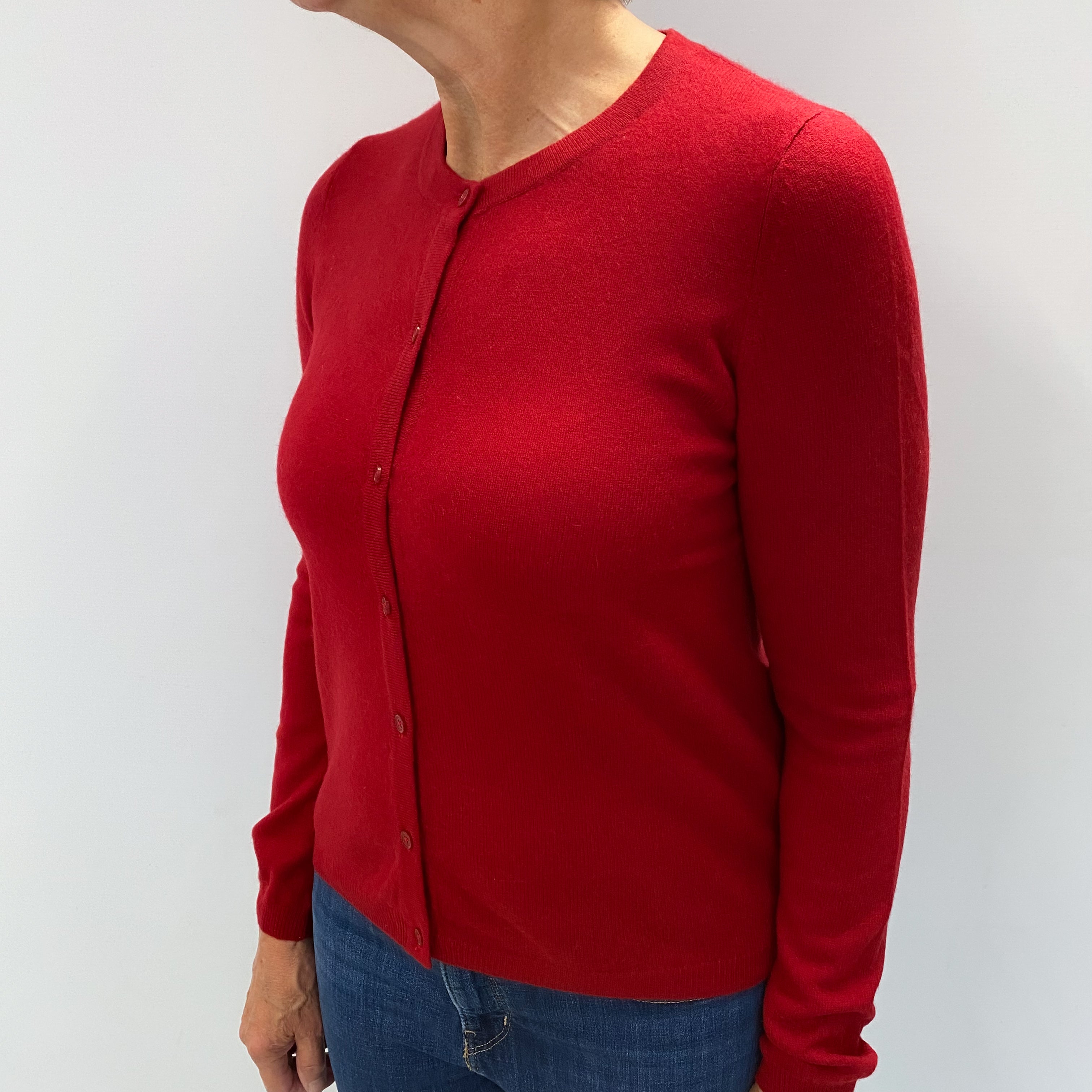 Crimson Red Cashmere Crew Neck Cardigan Medium