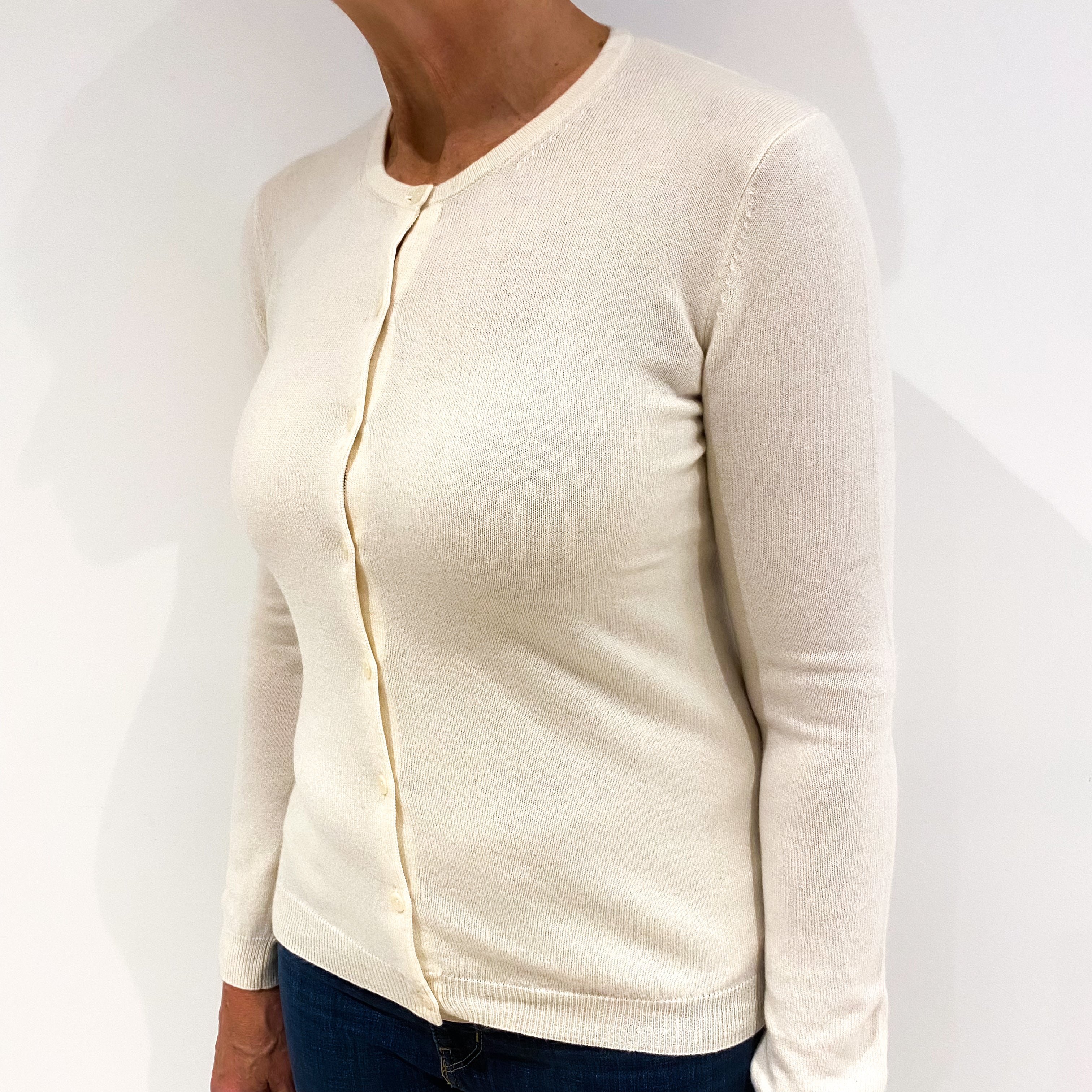 Cream Cashmere Crew Neck Cardigan Medium