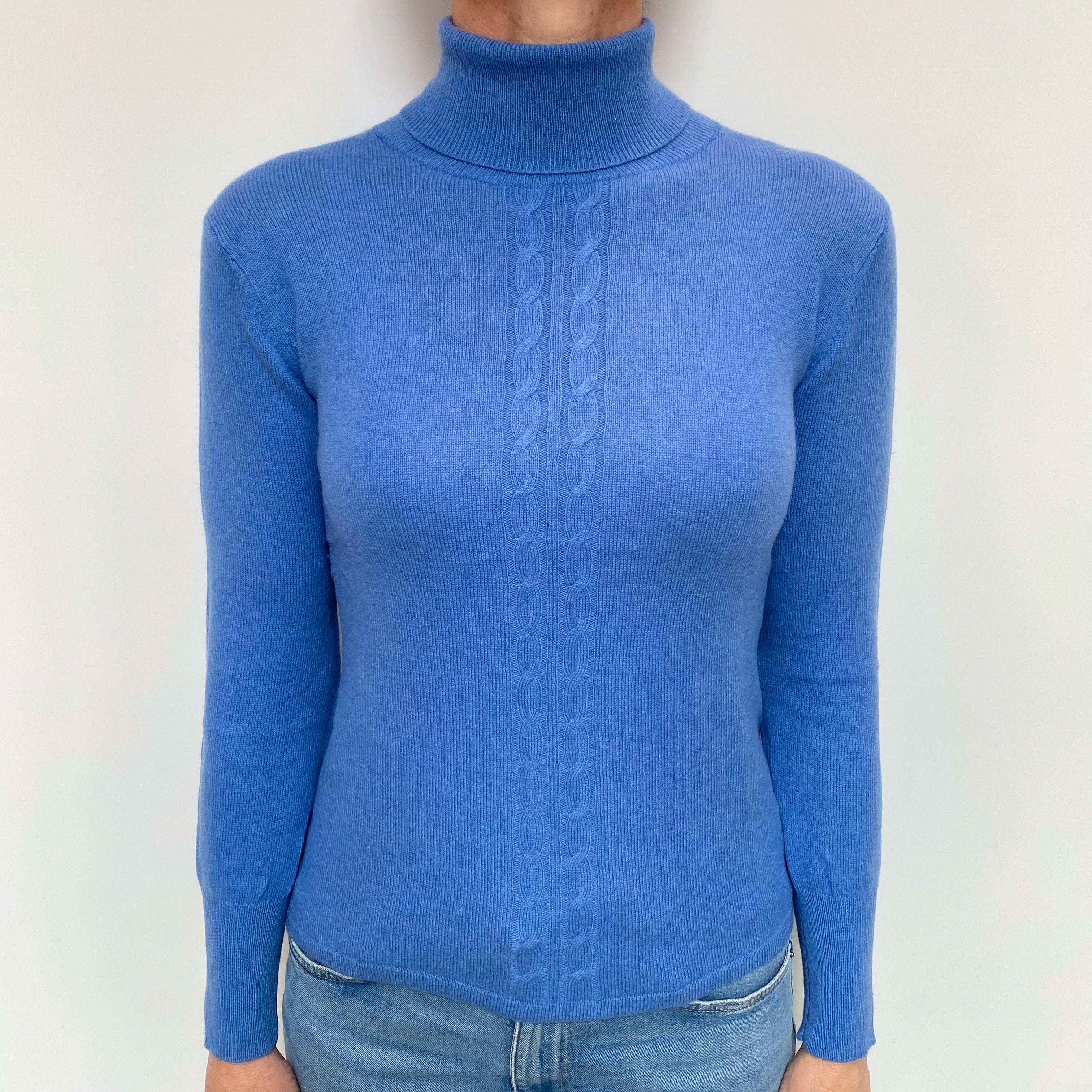Tanzanite Blue Cashmere Polo Neck Jumper Small